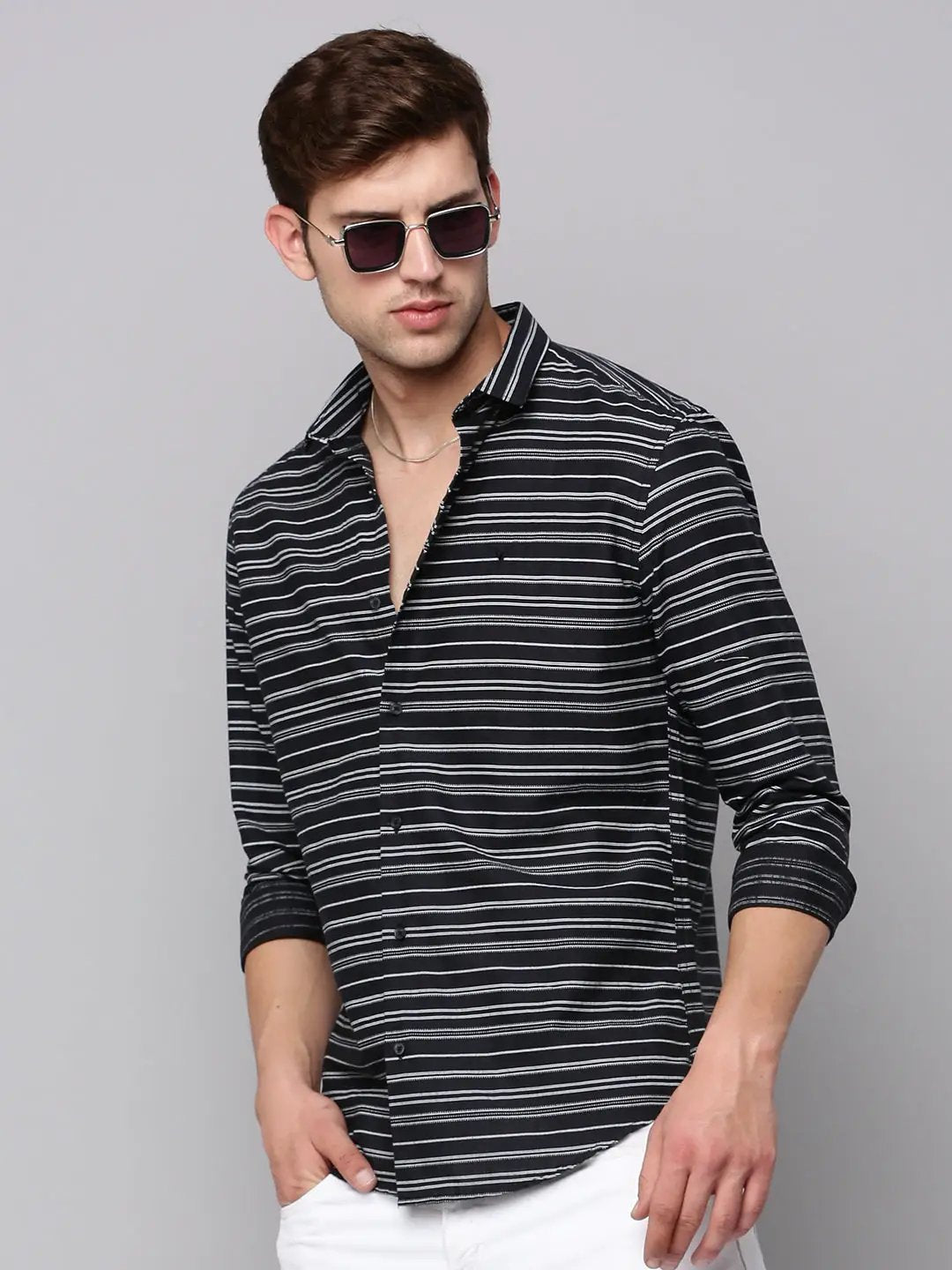 Men's Black Striped Casual Shirt