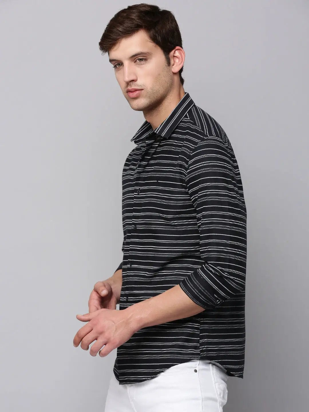 Men's Black Striped Casual Shirt