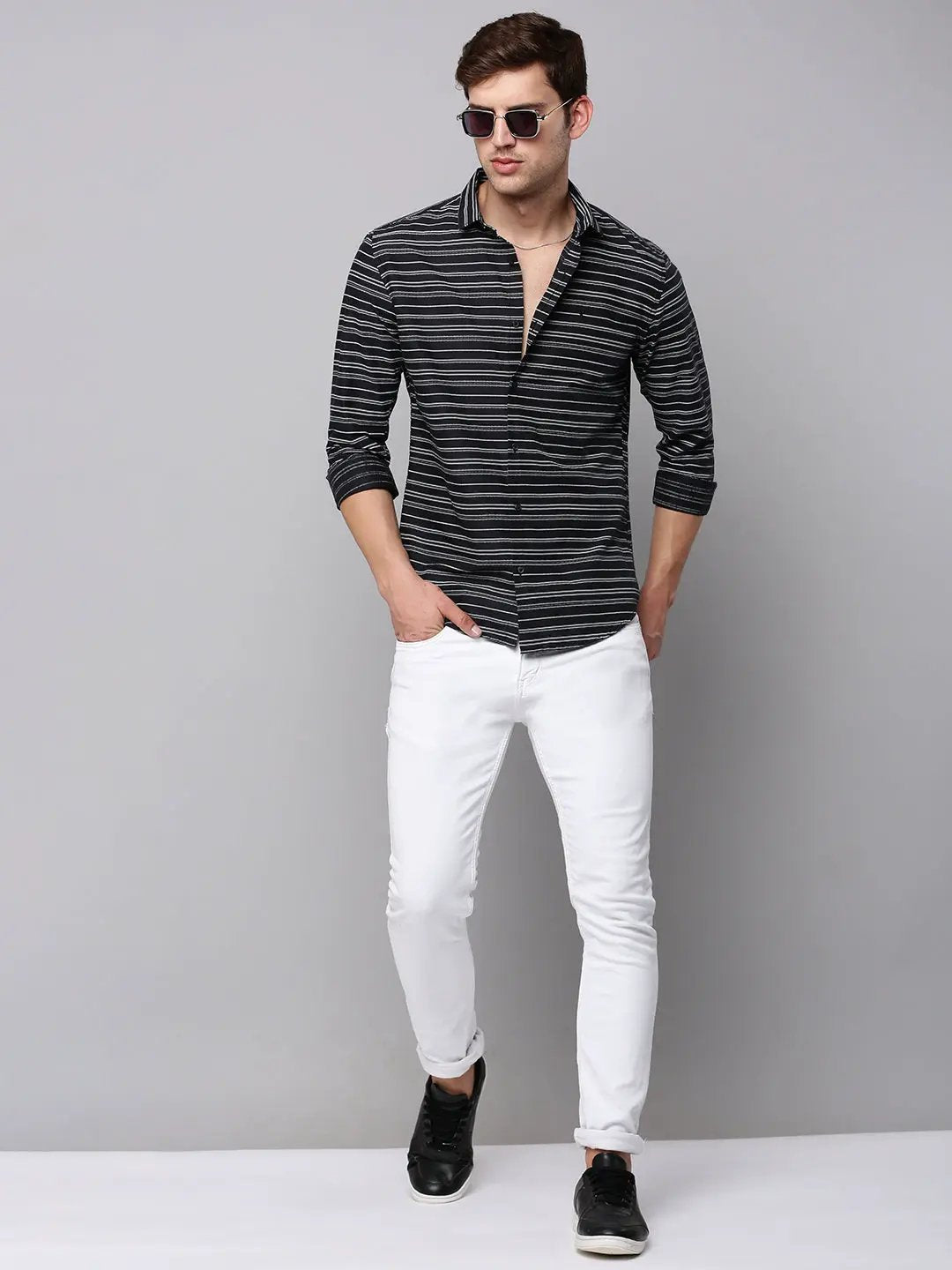 Men's Black Striped Casual Shirt