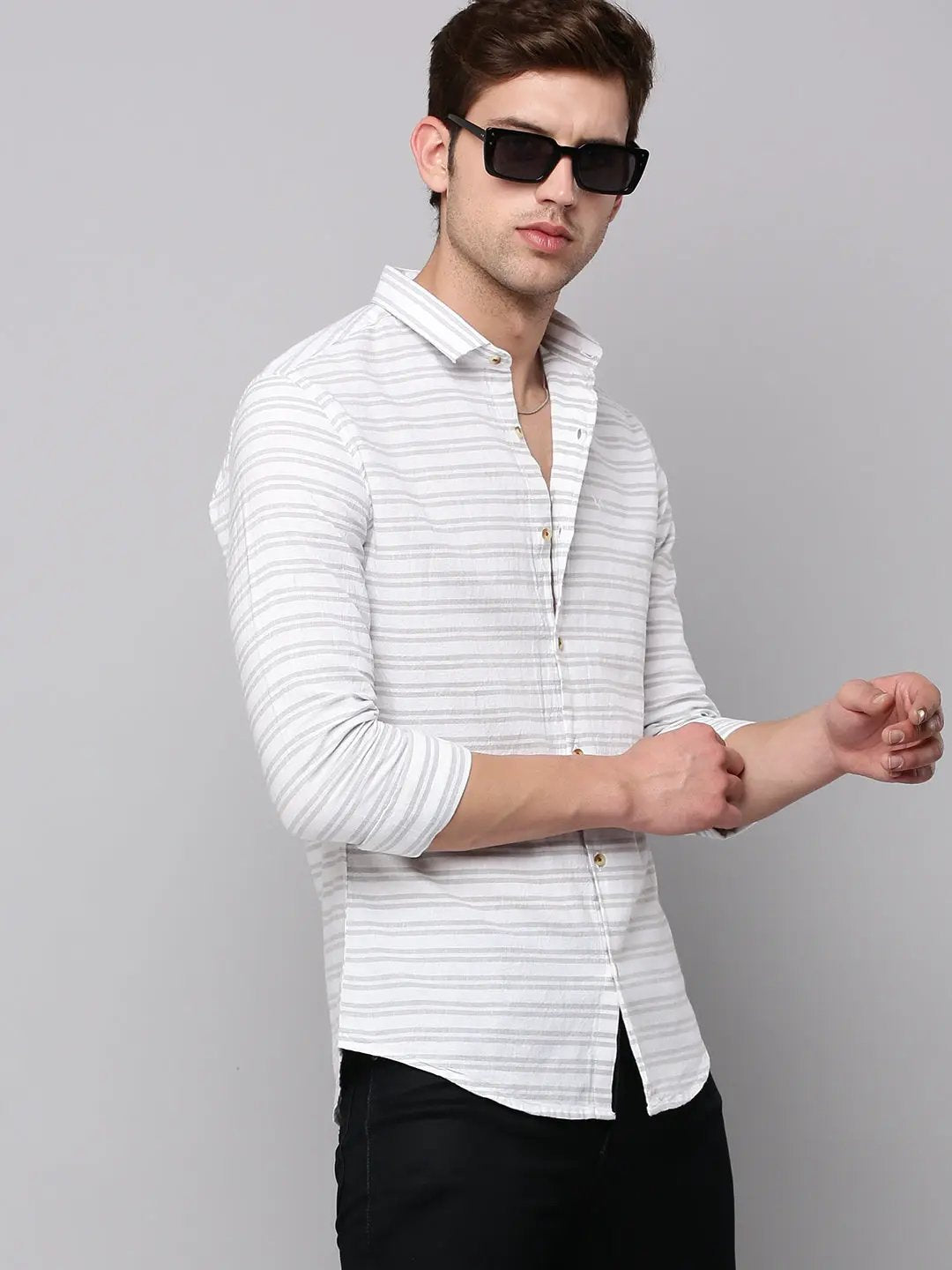 Men's White Striped Casual Shirt