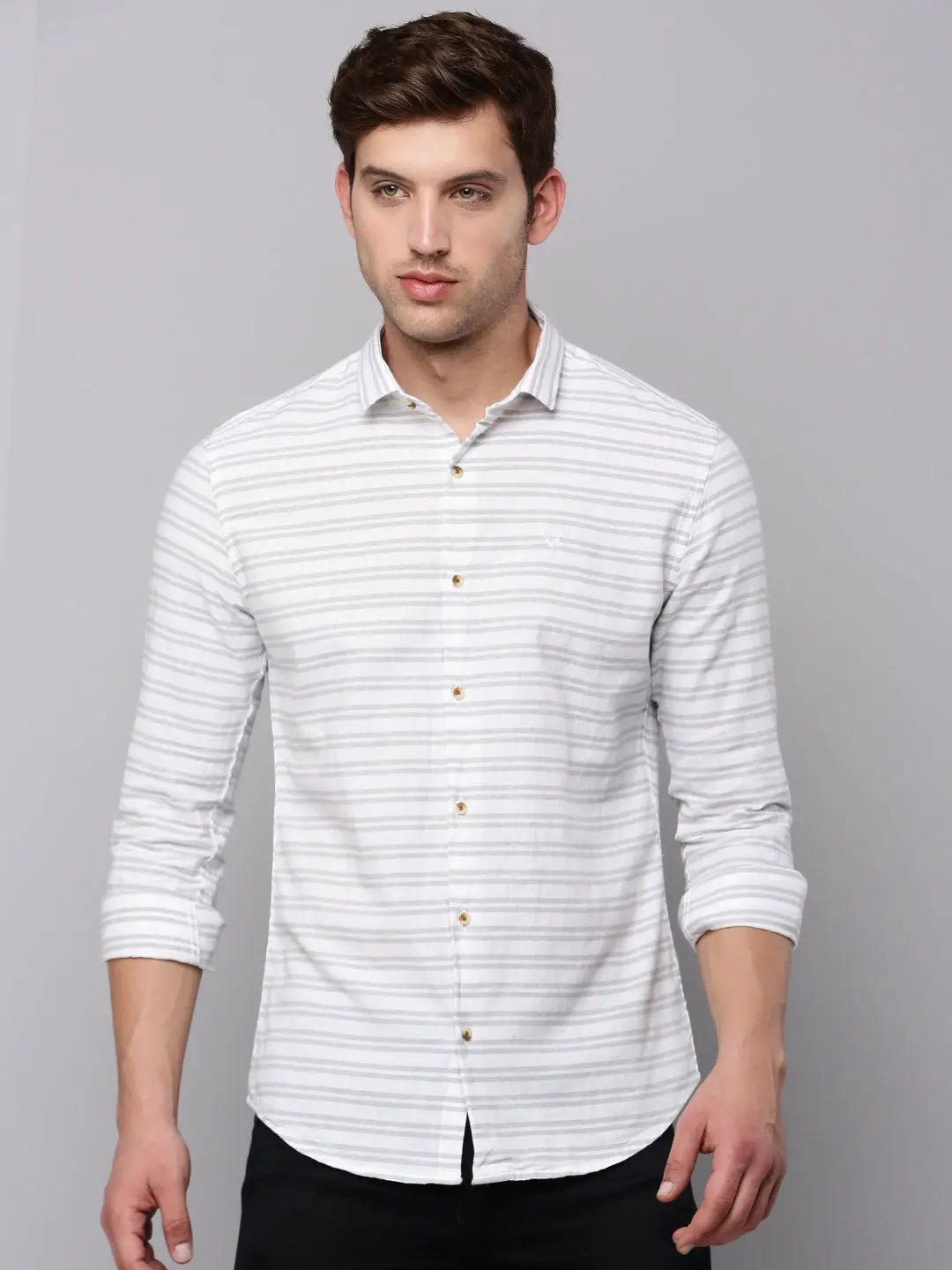 Men's White Striped Casual Shirt