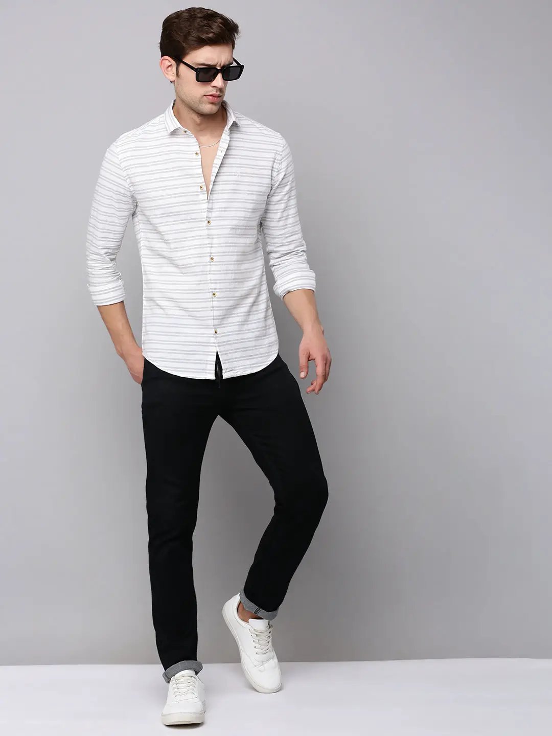 Men's White Striped Casual Shirt