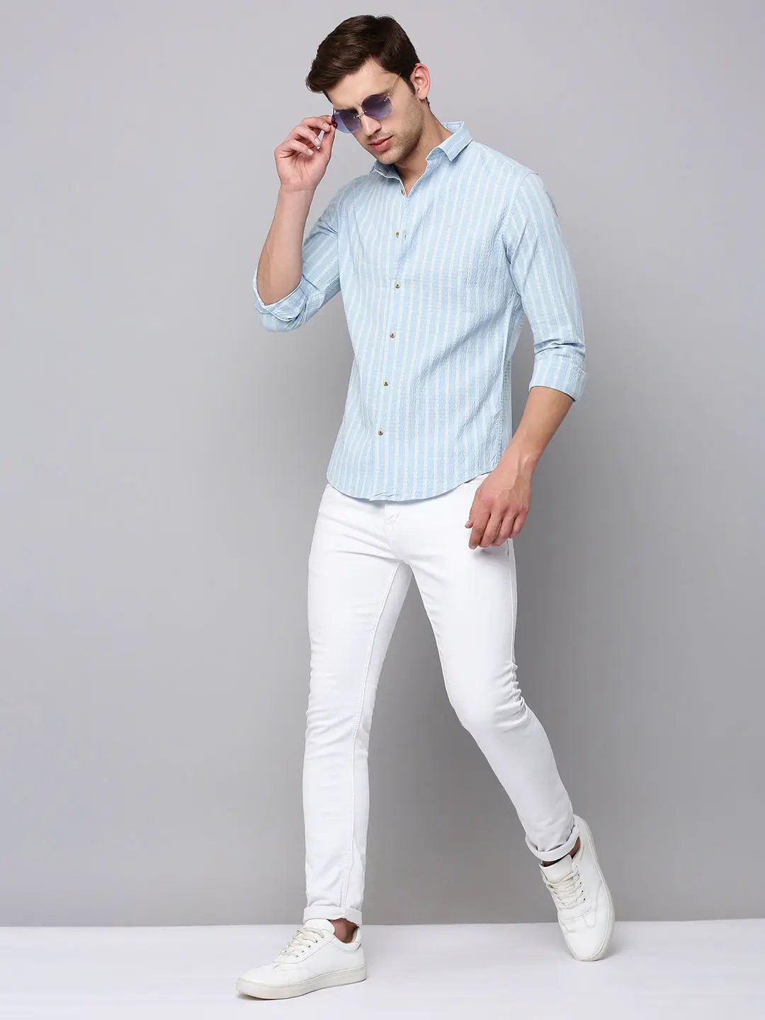 Men's Blue Classic Striped Casual Shirt
