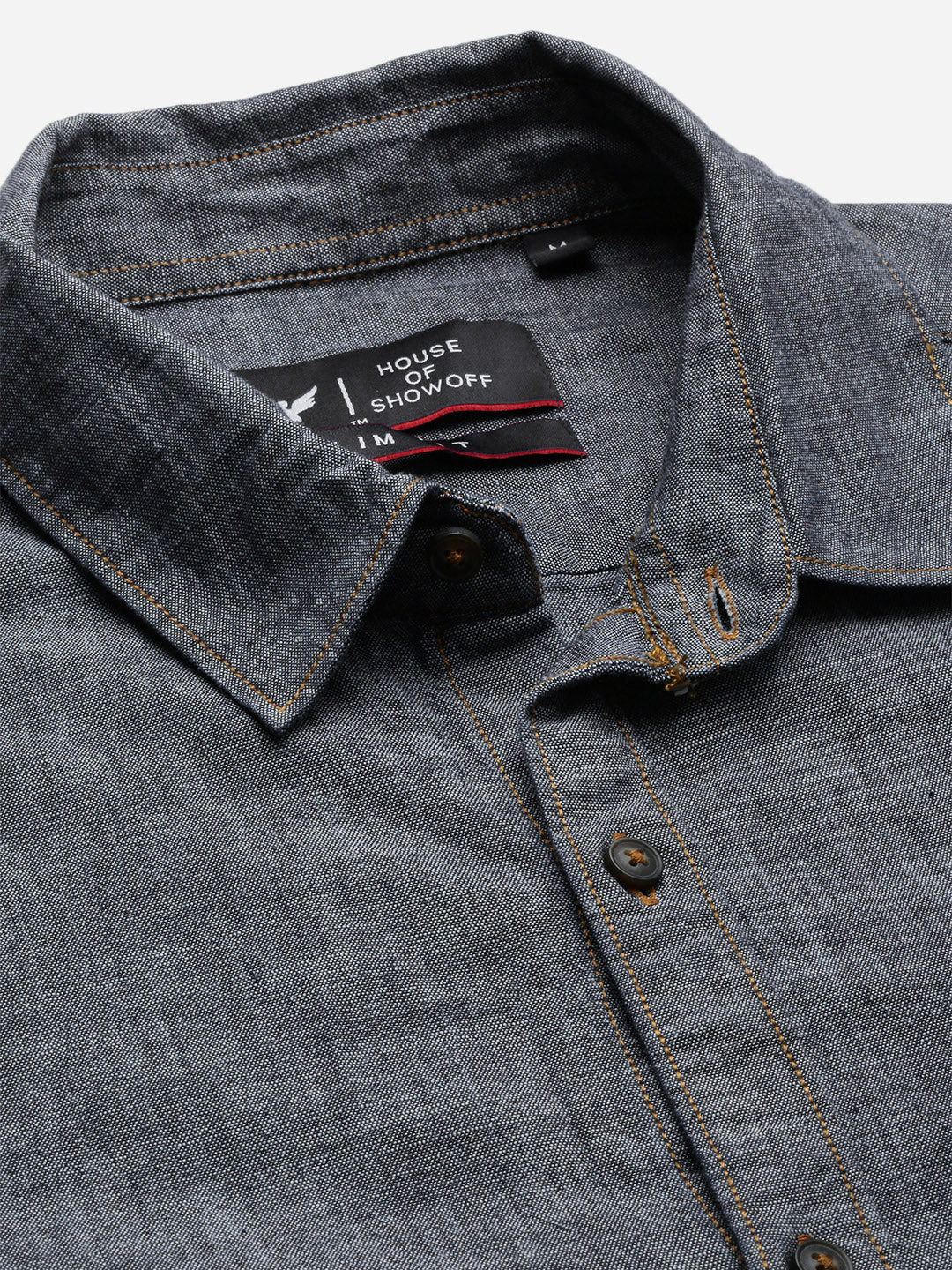 Men Spread Collar Solid Grey Shirt