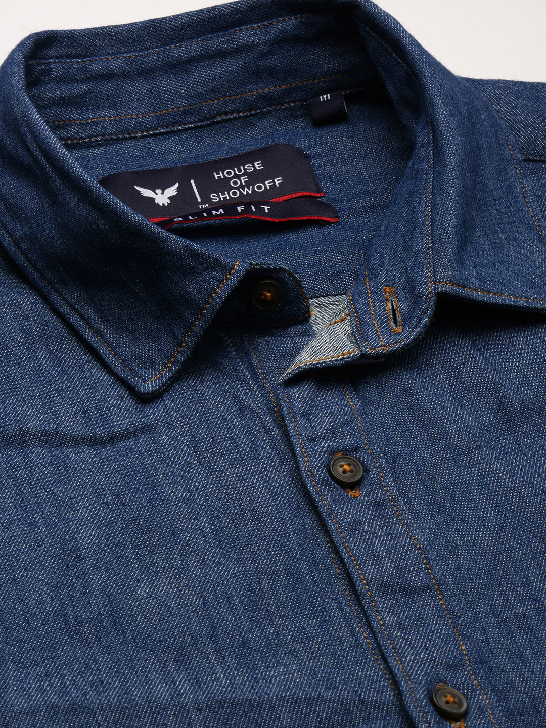 Men Spread Collar Solid Blue Shirt