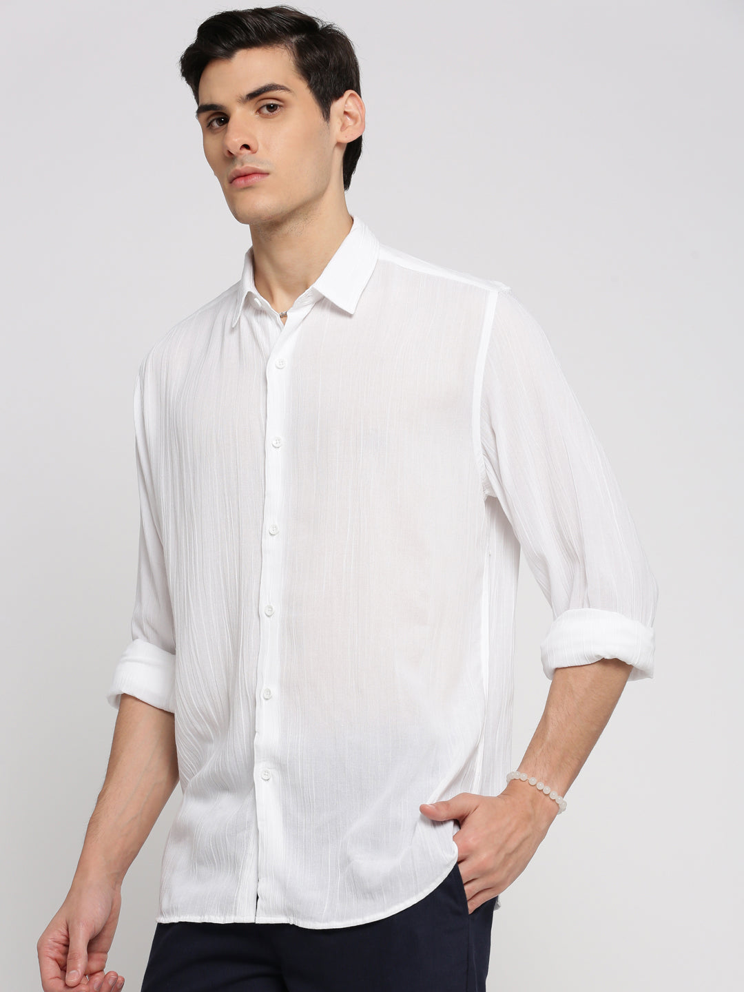 Men White Spread Collar Solid Shirt