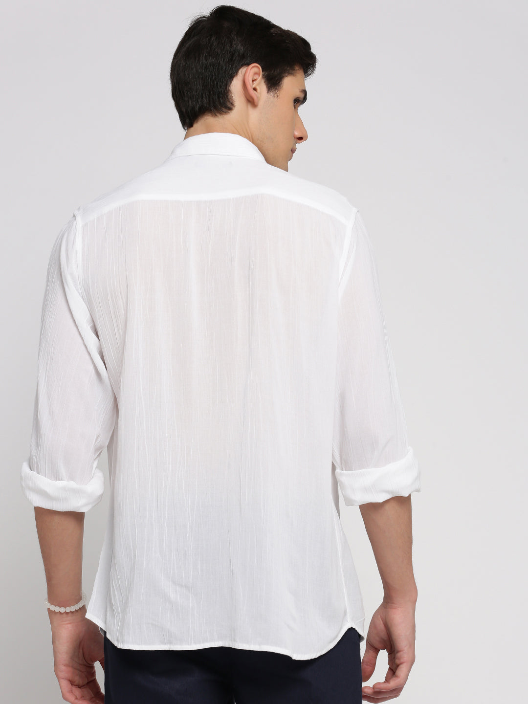 Men White Spread Collar Solid Shirt