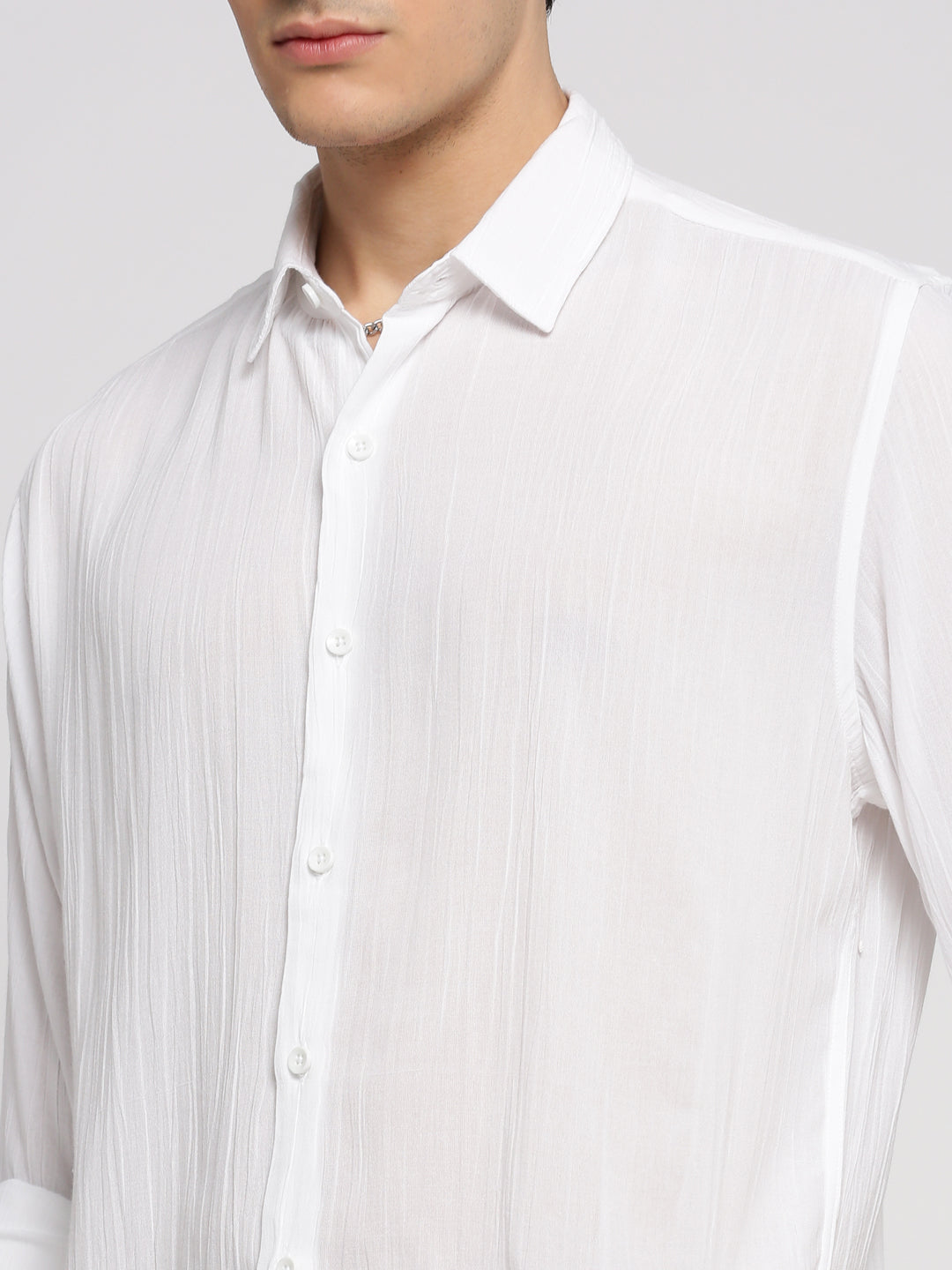 Men White Spread Collar Solid Shirt