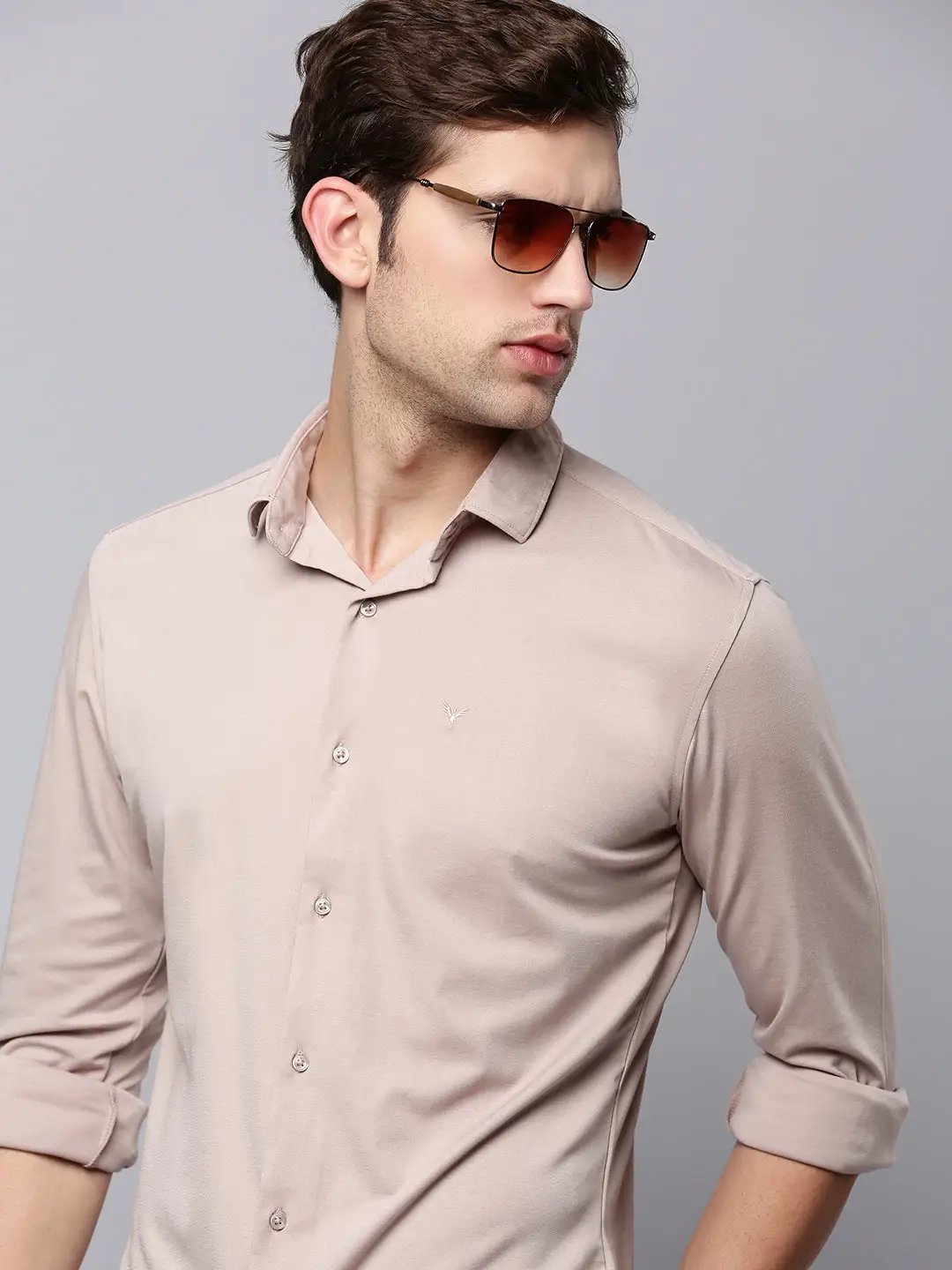 Men's Beige Solid Casual Shirt