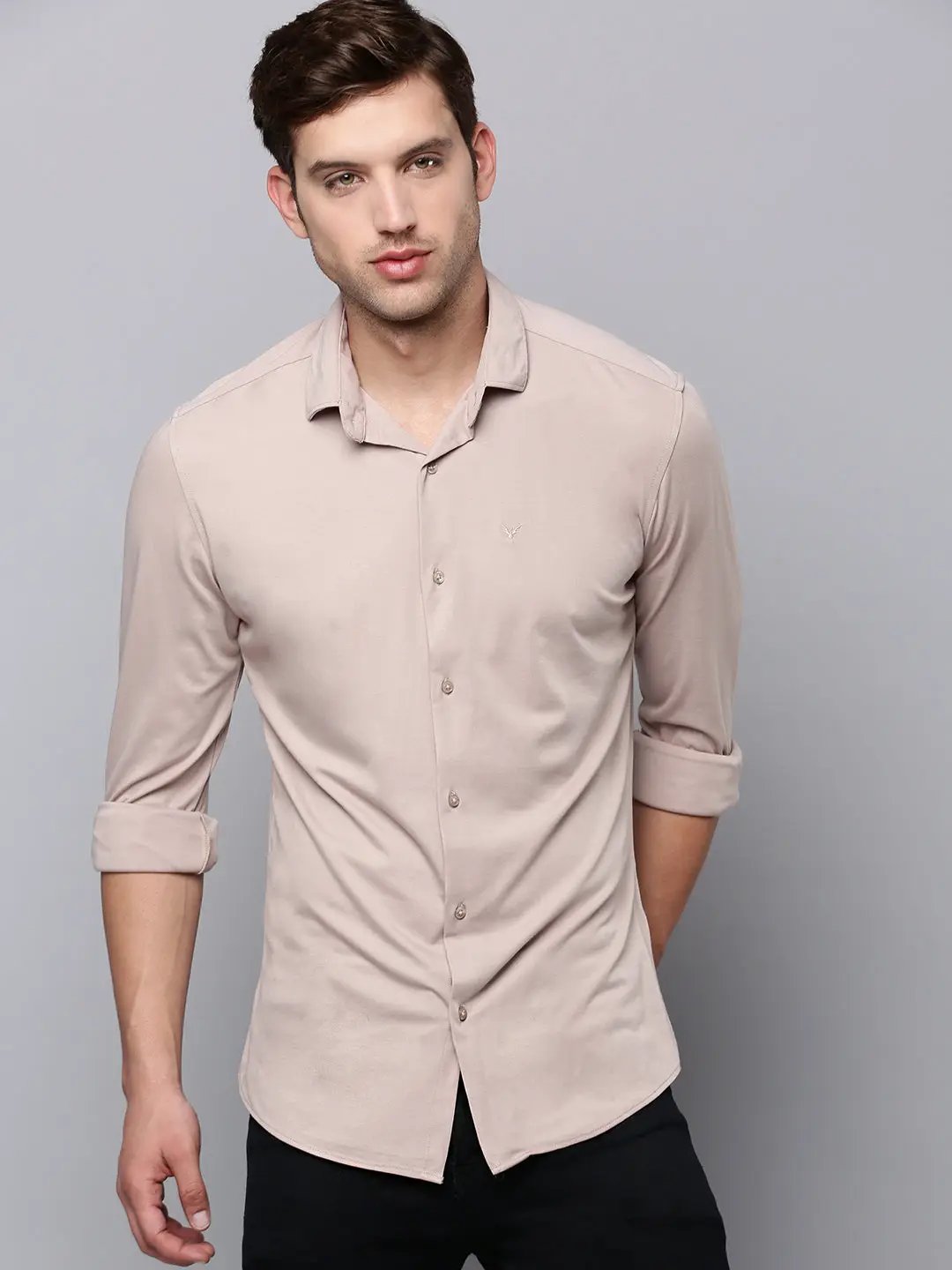 Men's Beige Solid Casual Shirt