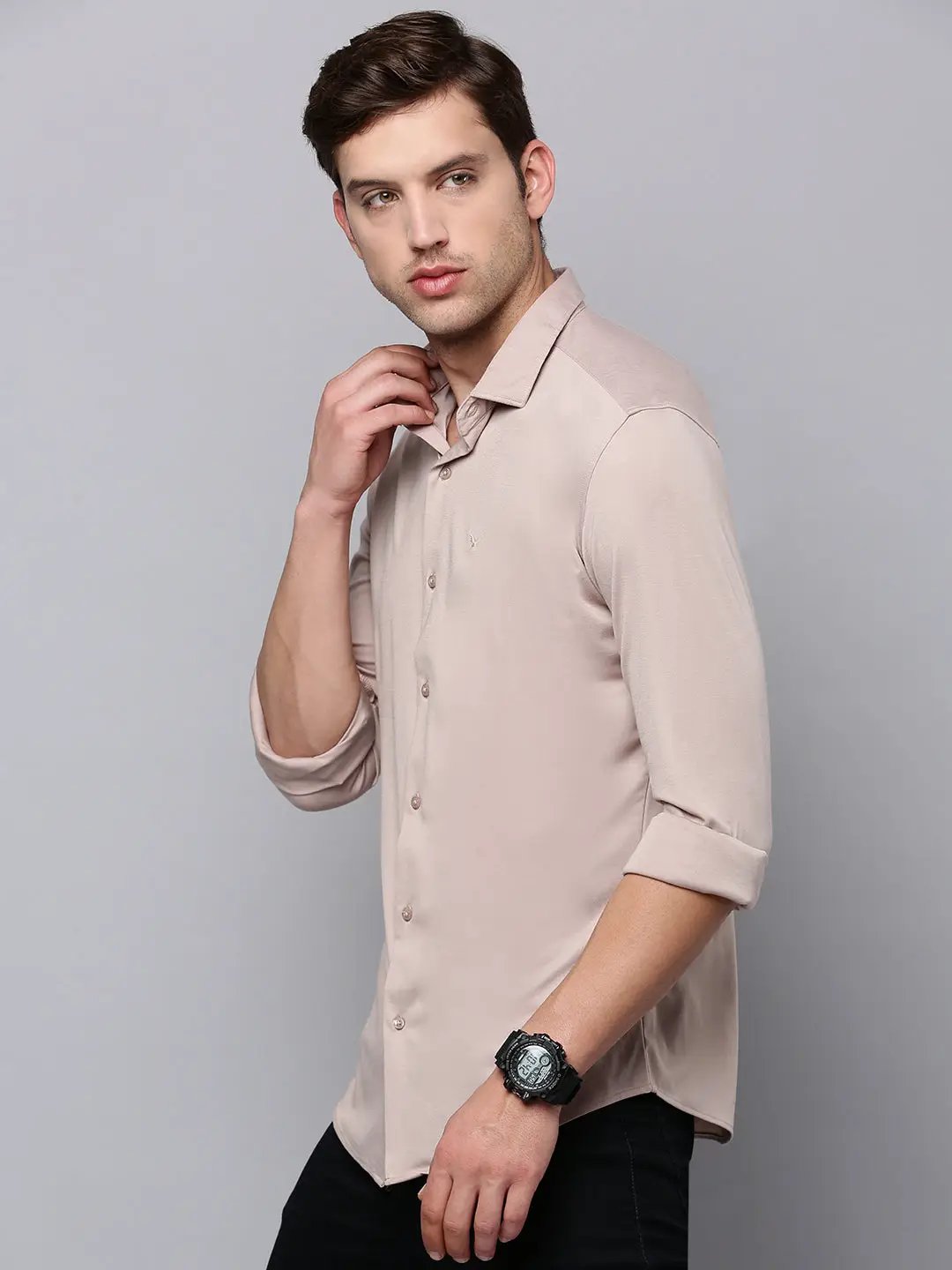Men's Beige Solid Casual Shirt