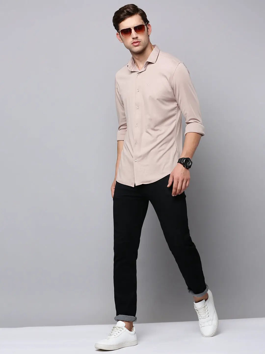 Men's Beige Solid Casual Shirt
