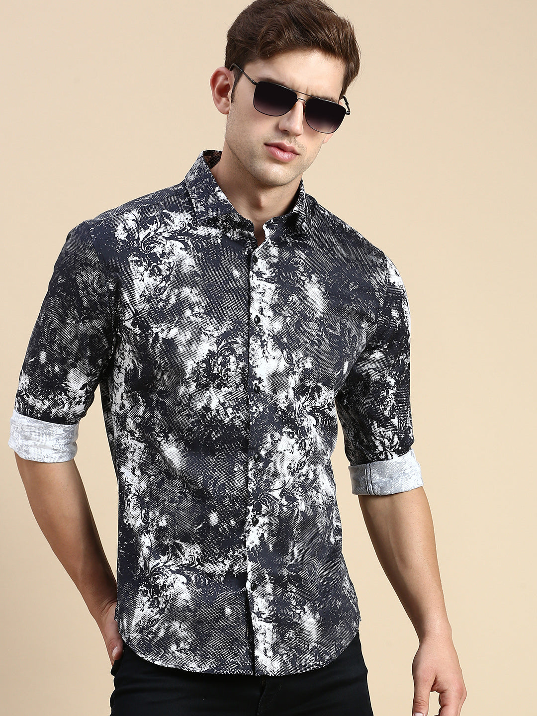 Men Black Printed Casual Shirt