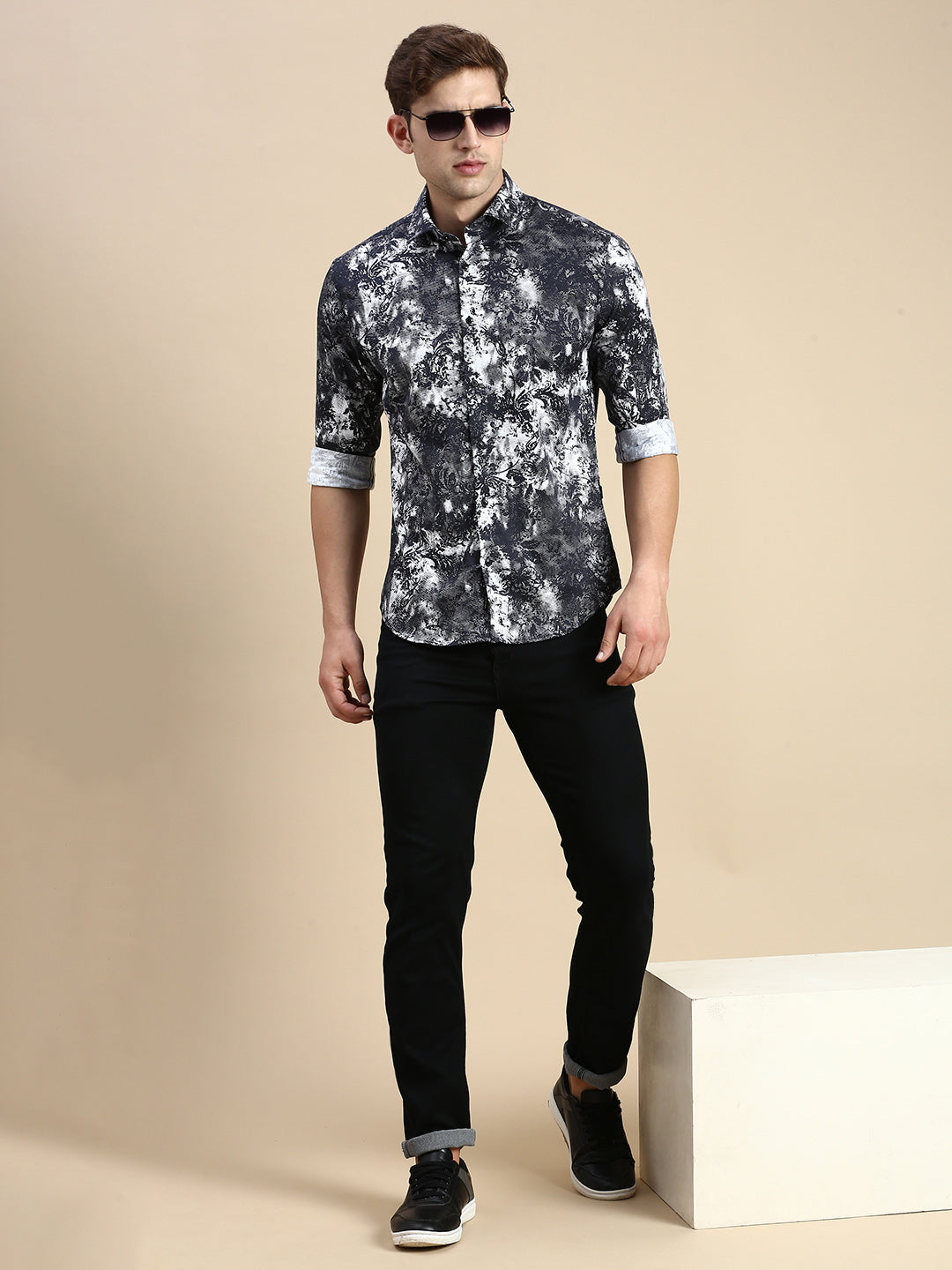 Men Black Printed Casual Shirt