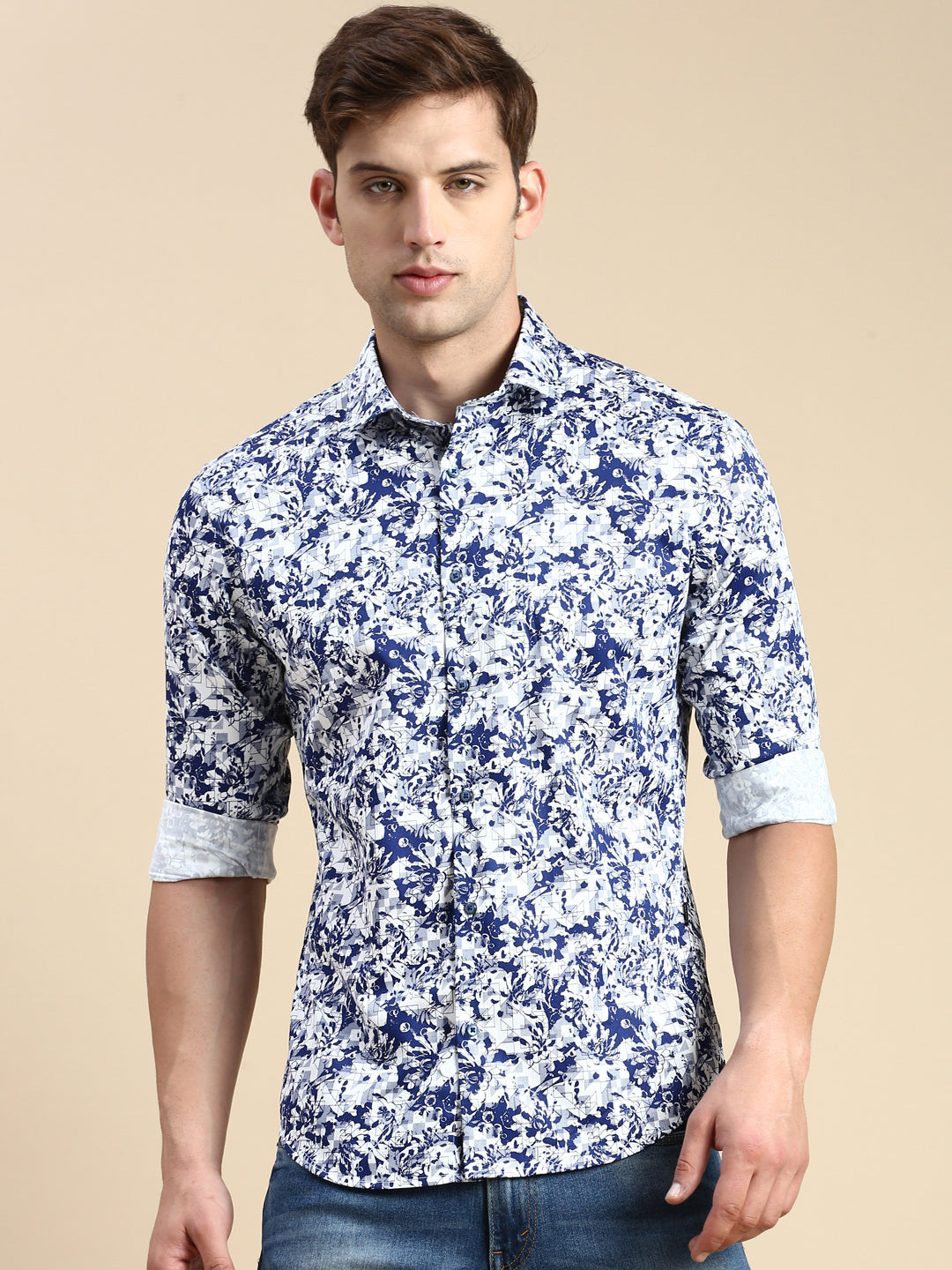 Men Blue Printed Casual Shirt