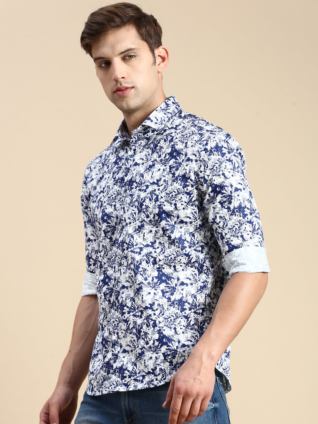 Men Blue Printed Casual Shirt