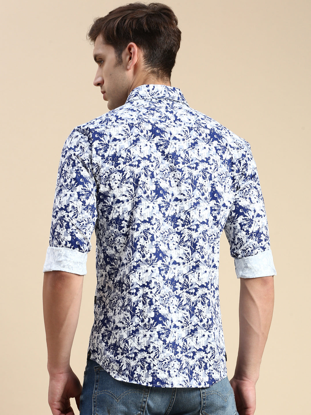 Men Blue Printed Casual Shirt