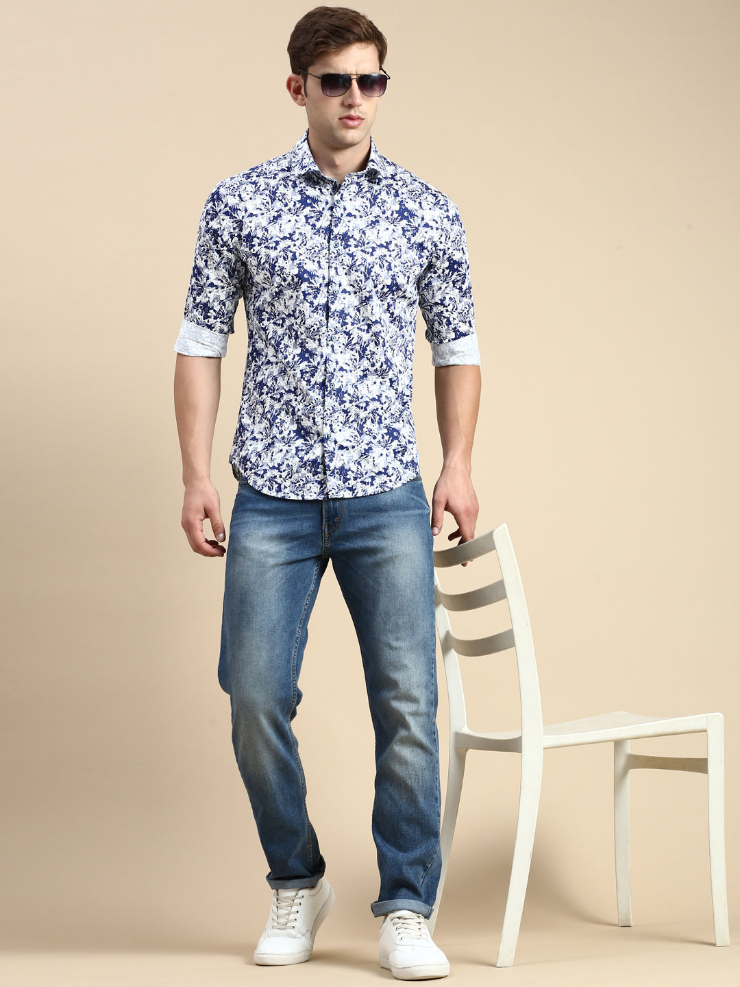 Men Blue Printed Casual Shirt