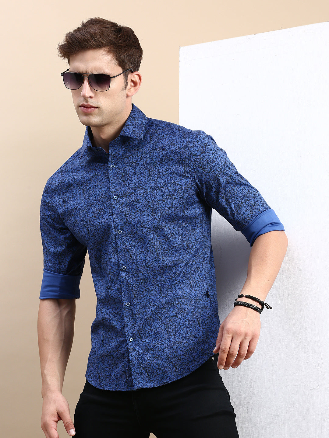 Men Blue Printed Casual Shirt