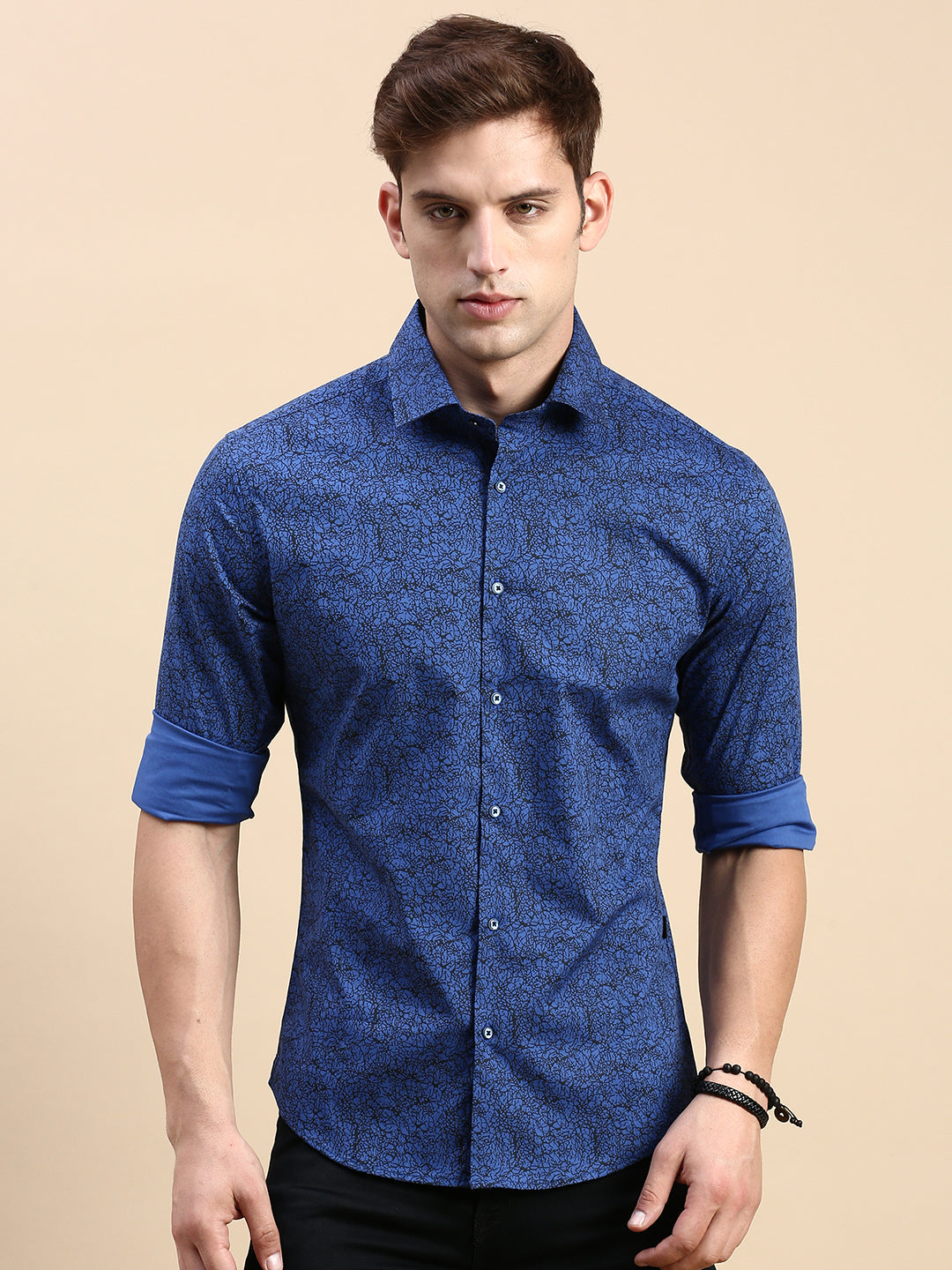 Men Blue Printed Casual Shirt