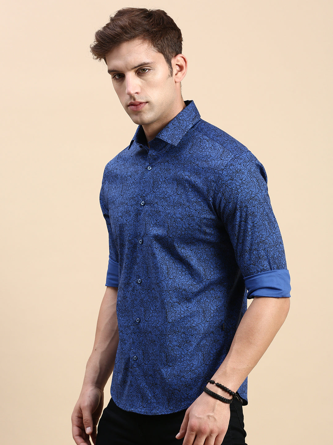 Men Blue Printed Casual Shirt