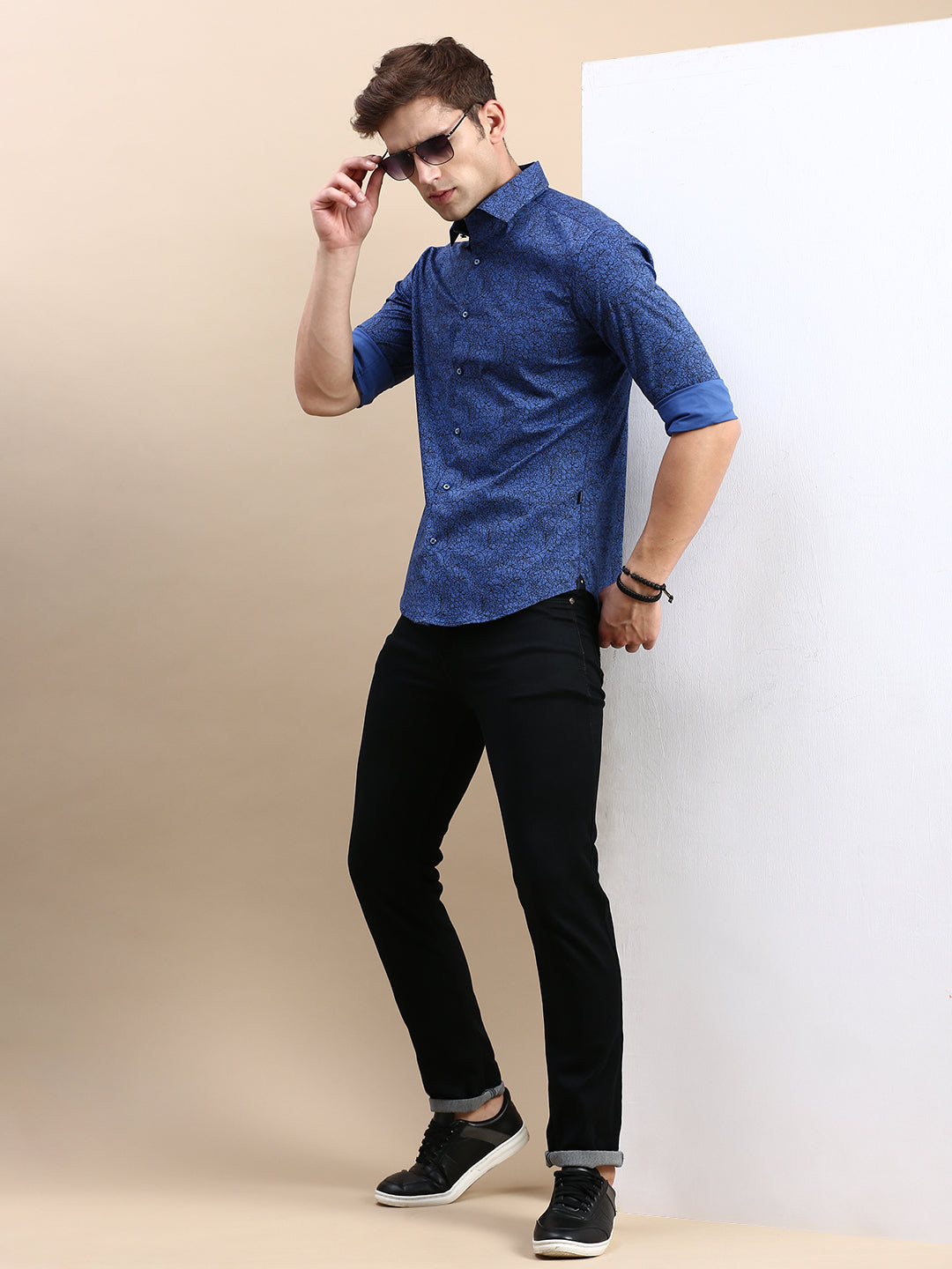 Men Blue Printed Casual Shirt