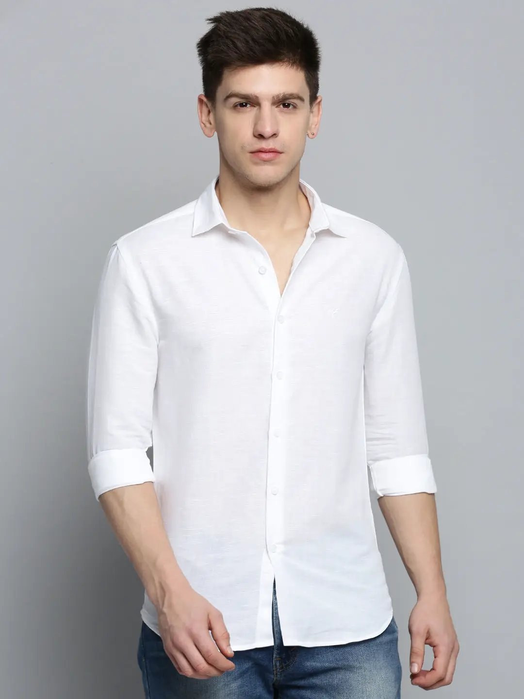 Men's White Solid Casual Shirt