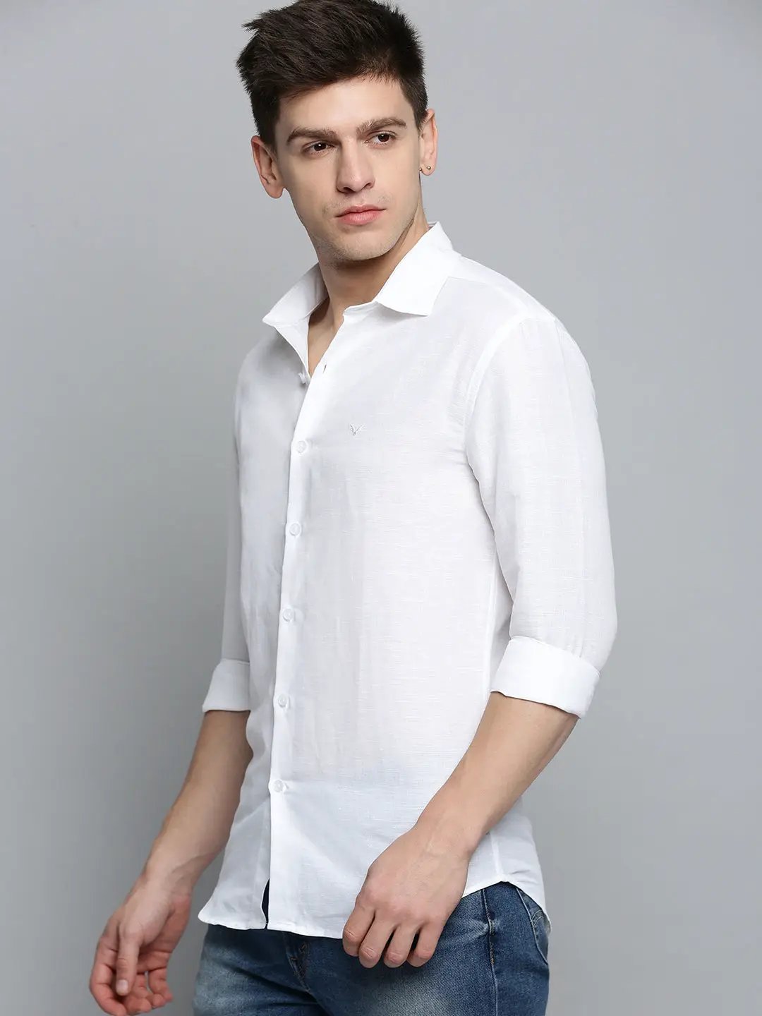 Men's White Solid Casual Shirt