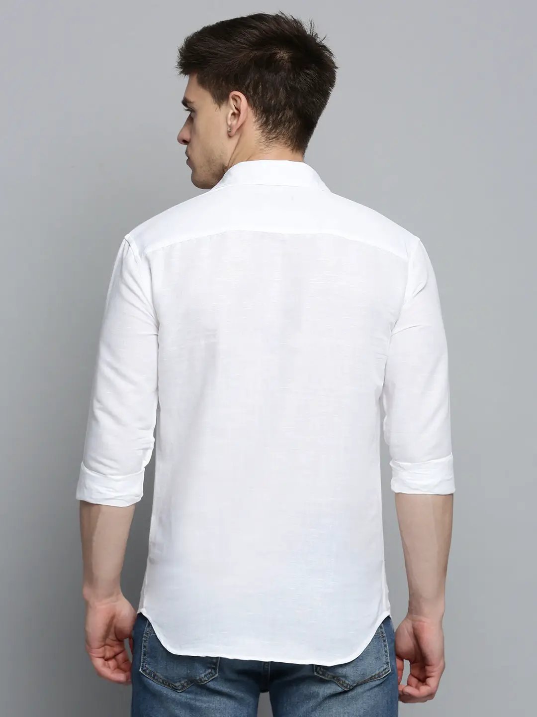 Men's White Solid Casual Shirt