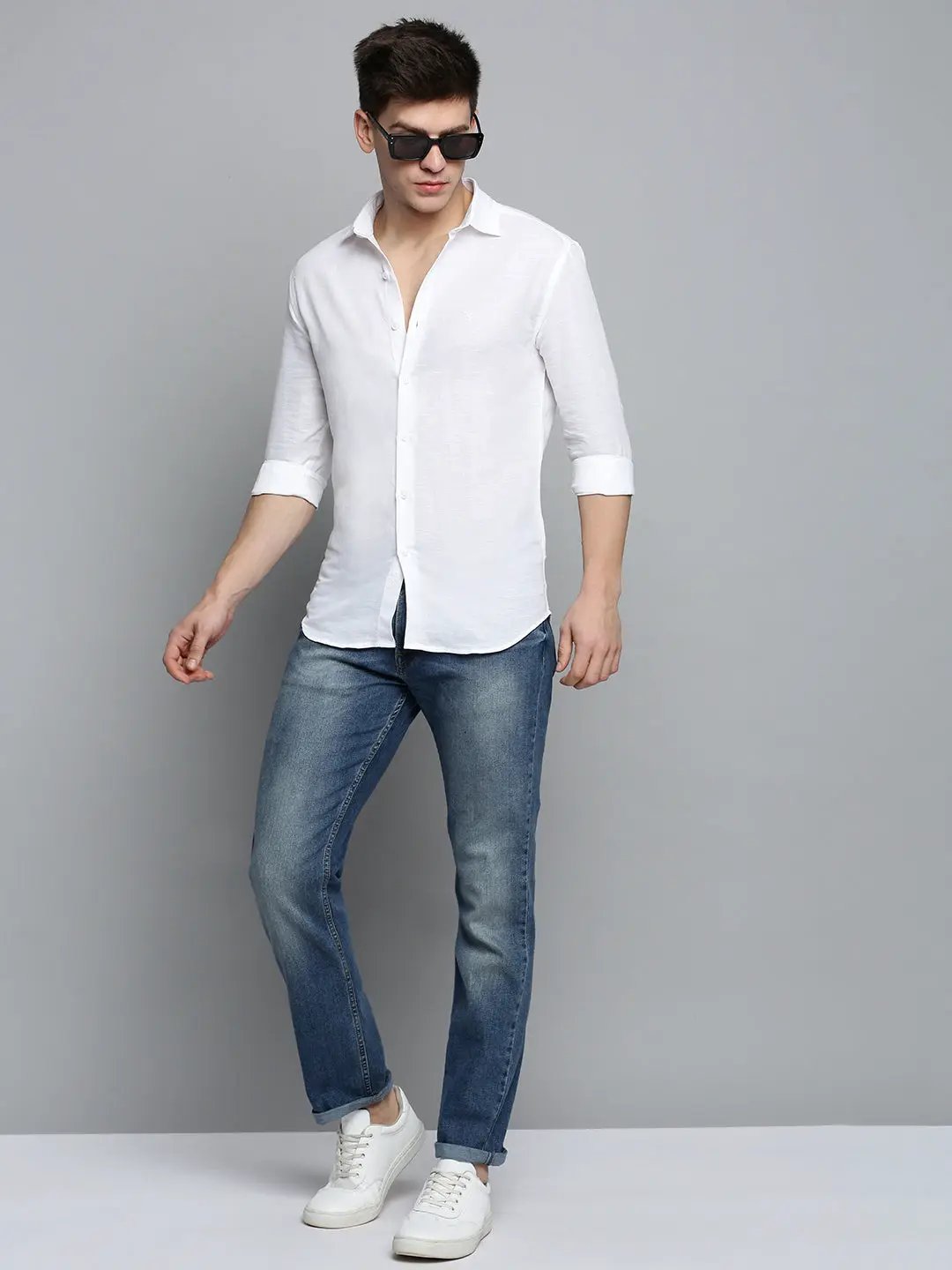 Men's White Solid Casual Shirt
