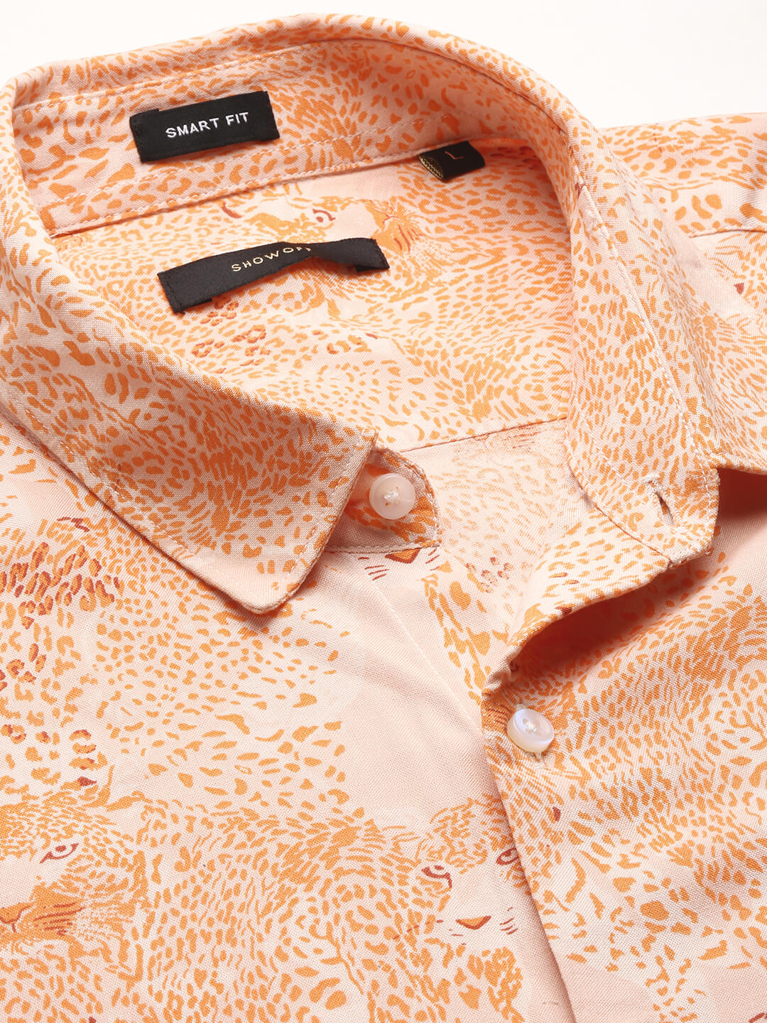 Men Orange Spread Collar Abstract Shirt