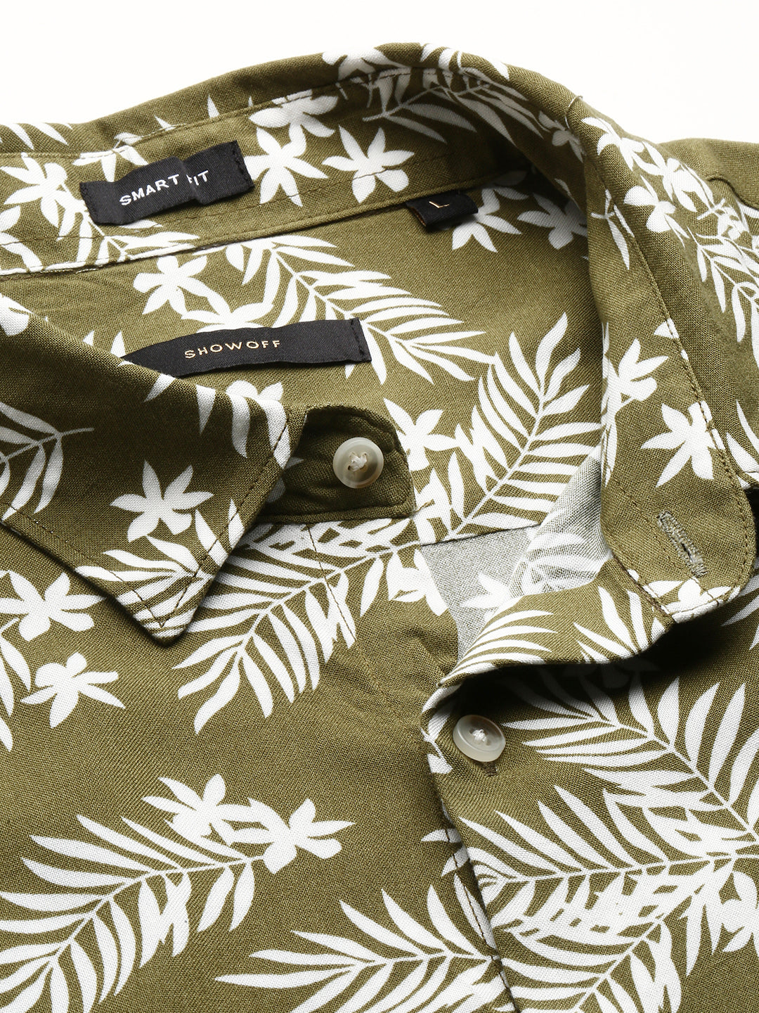 Men Green Spread Collar Floral Shirt