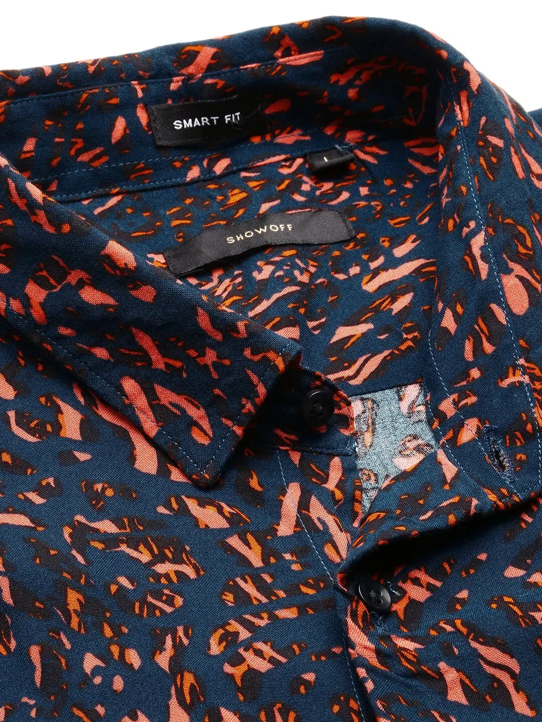 Men's Teal Spread Collar Abstract Shirt