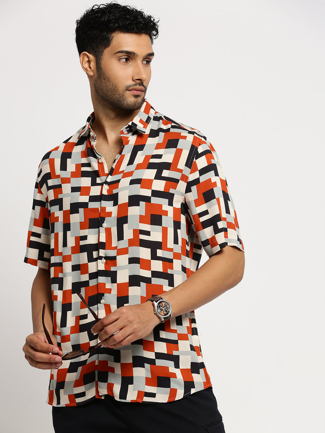 Men's Multi Spread Collar Geometric Shirt