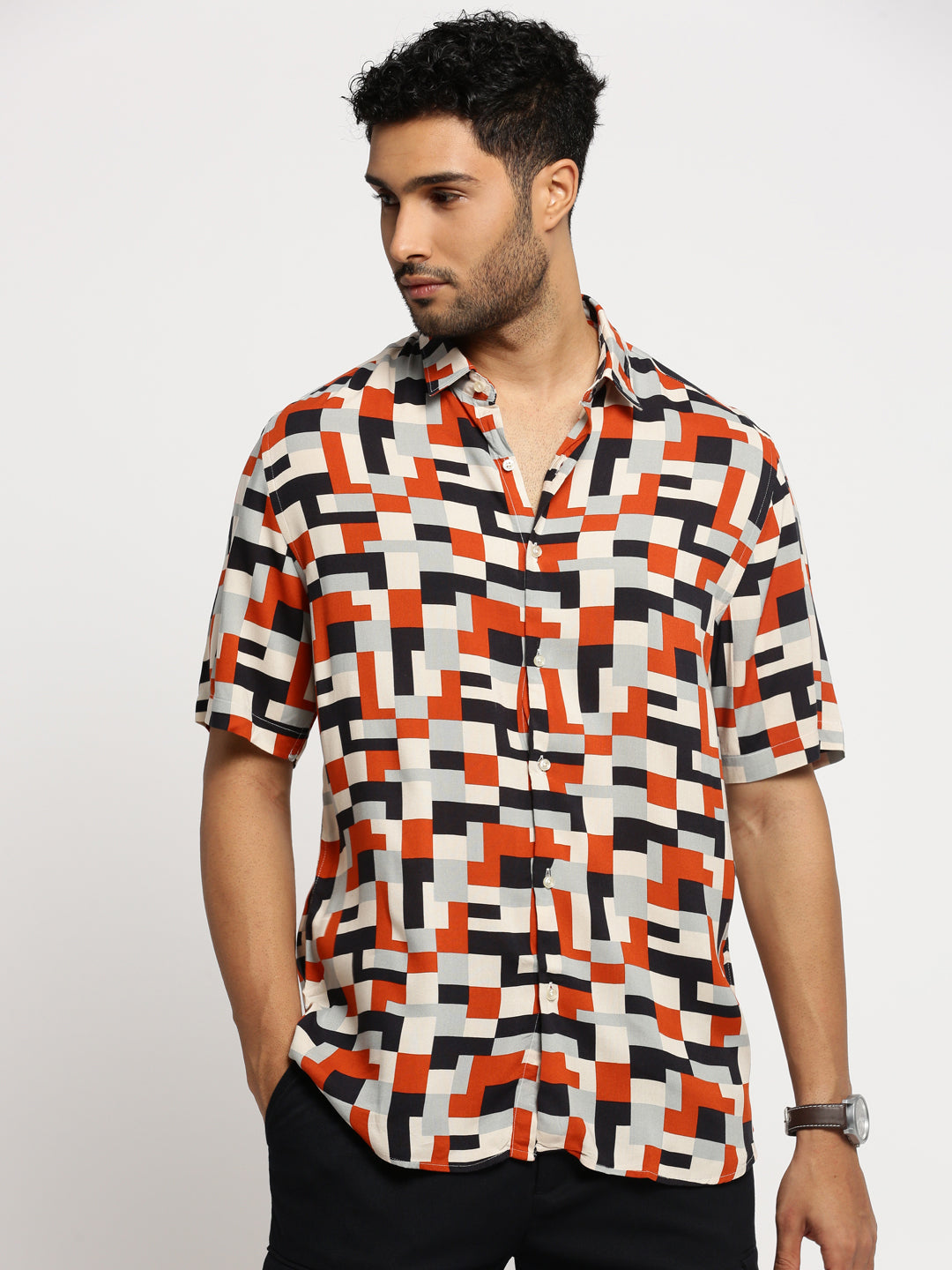 Men's Multi Spread Collar Geometric Shirt