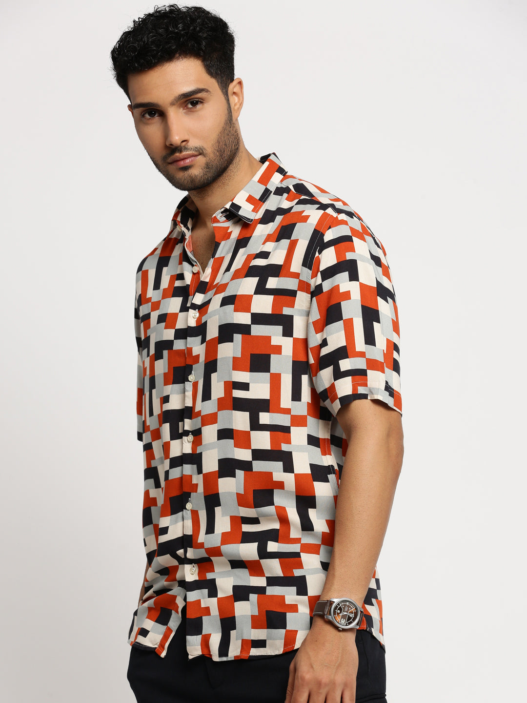 Men's Multi Spread Collar Geometric Shirt