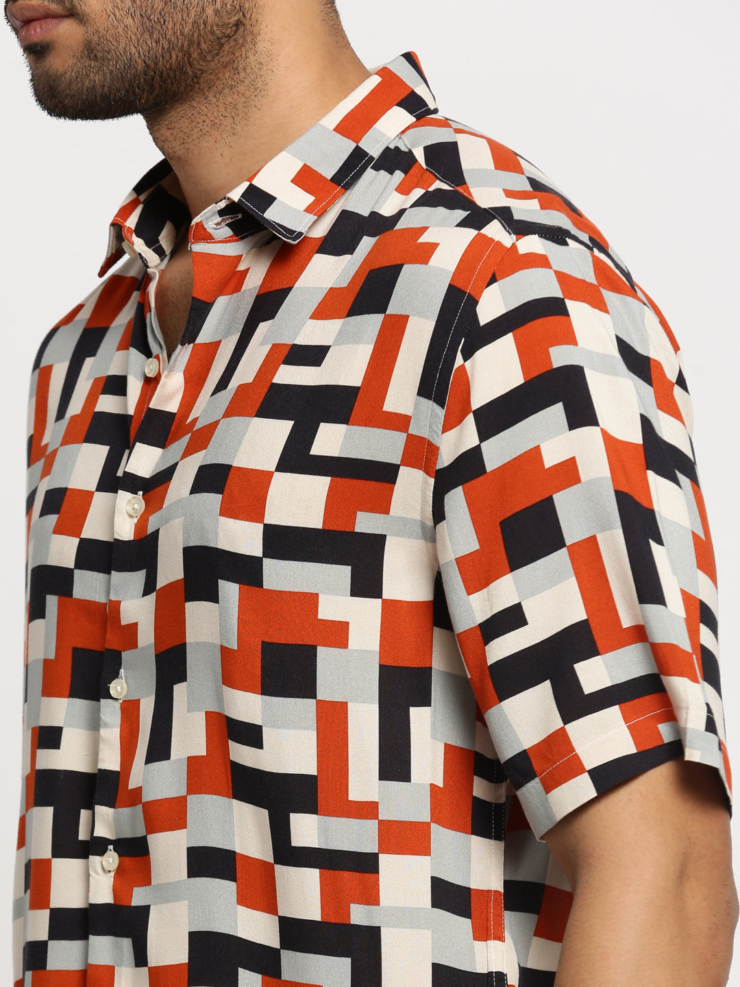 Men's Multi Spread Collar Geometric Shirt