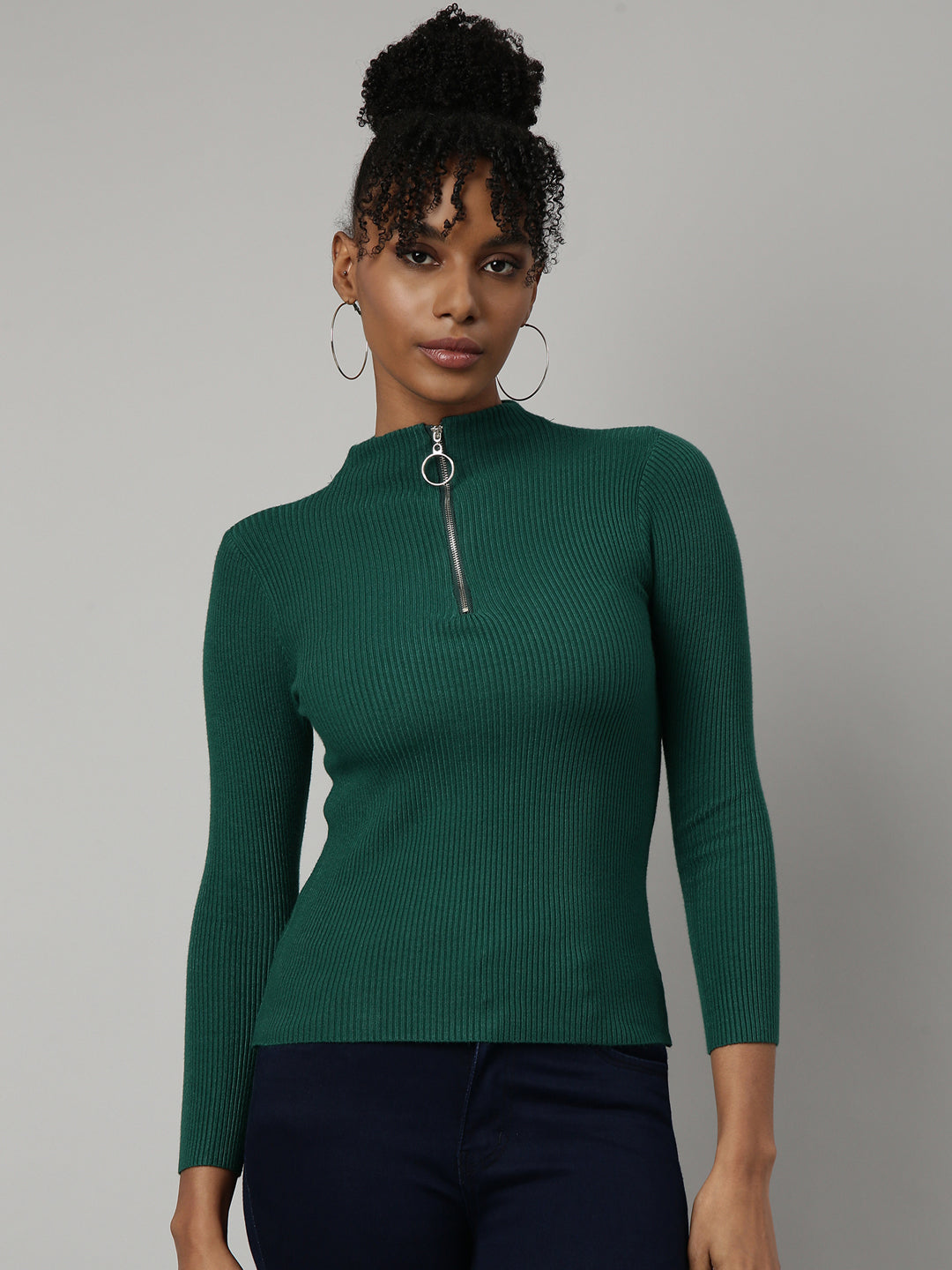 Women Green Solid Fitted Top