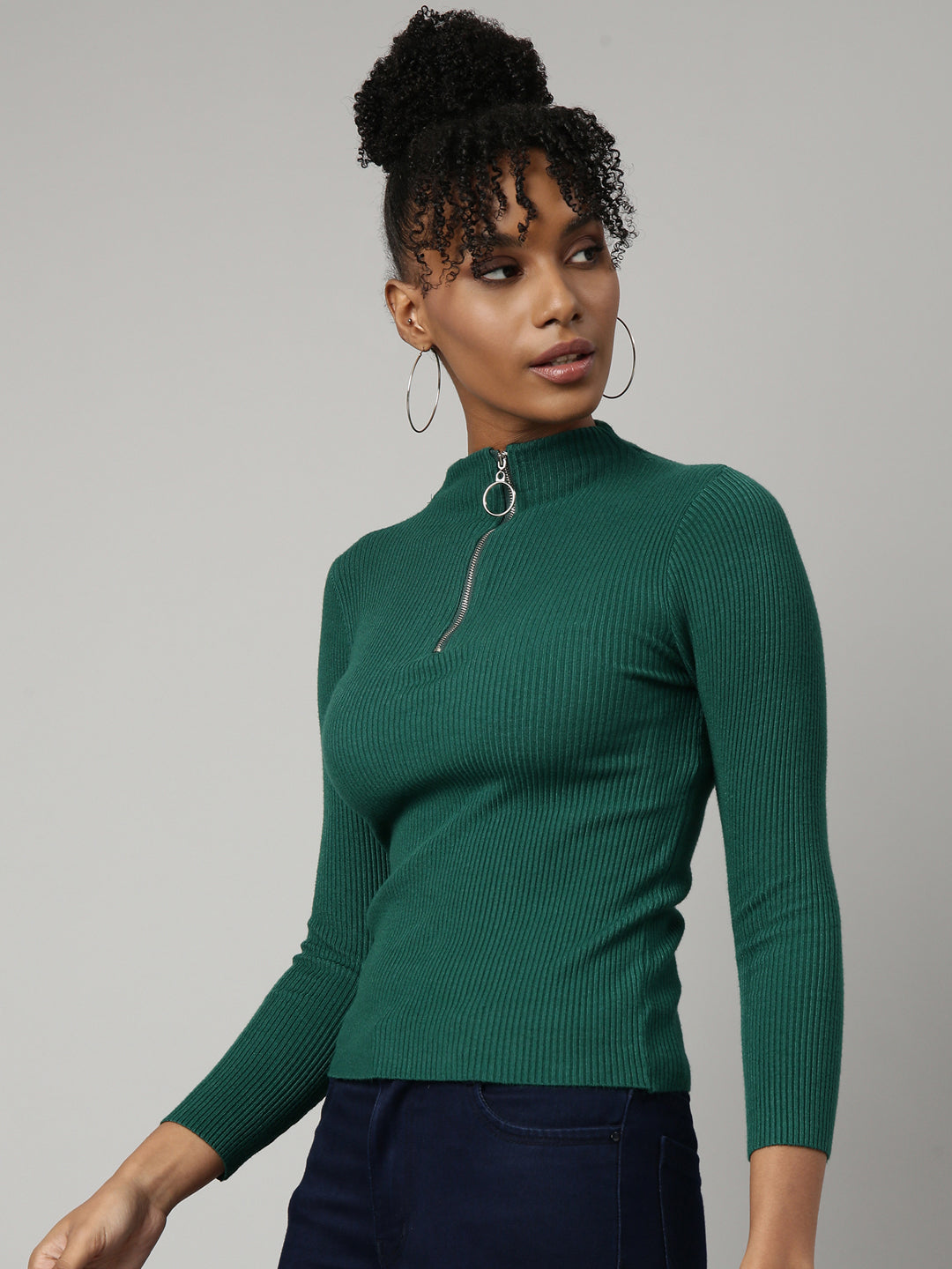 Women Green Solid Fitted Top