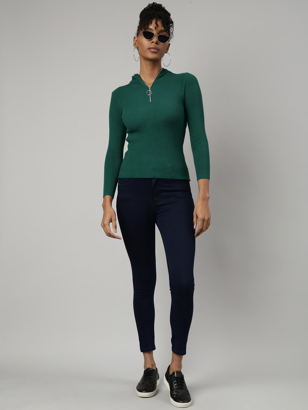 Women Green Solid Fitted Top