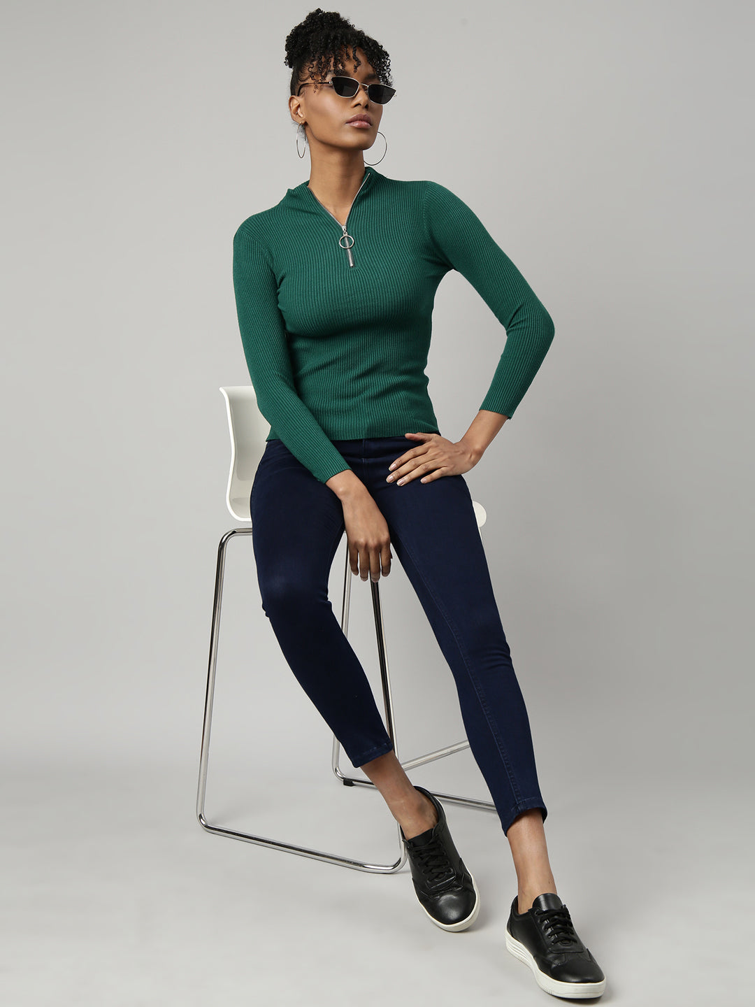 Women Green Solid Fitted Top