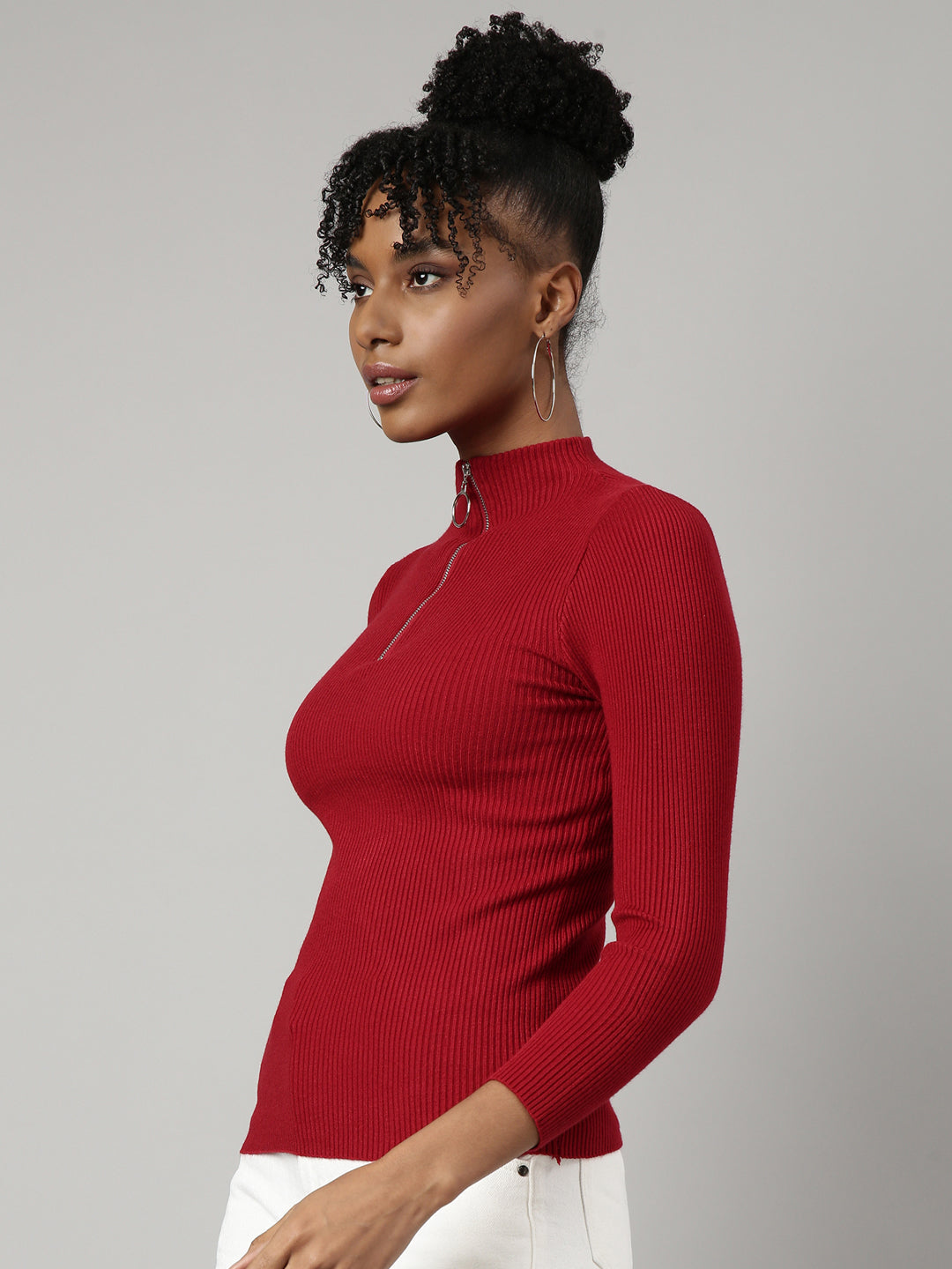 Women Red Solid Fitted Top