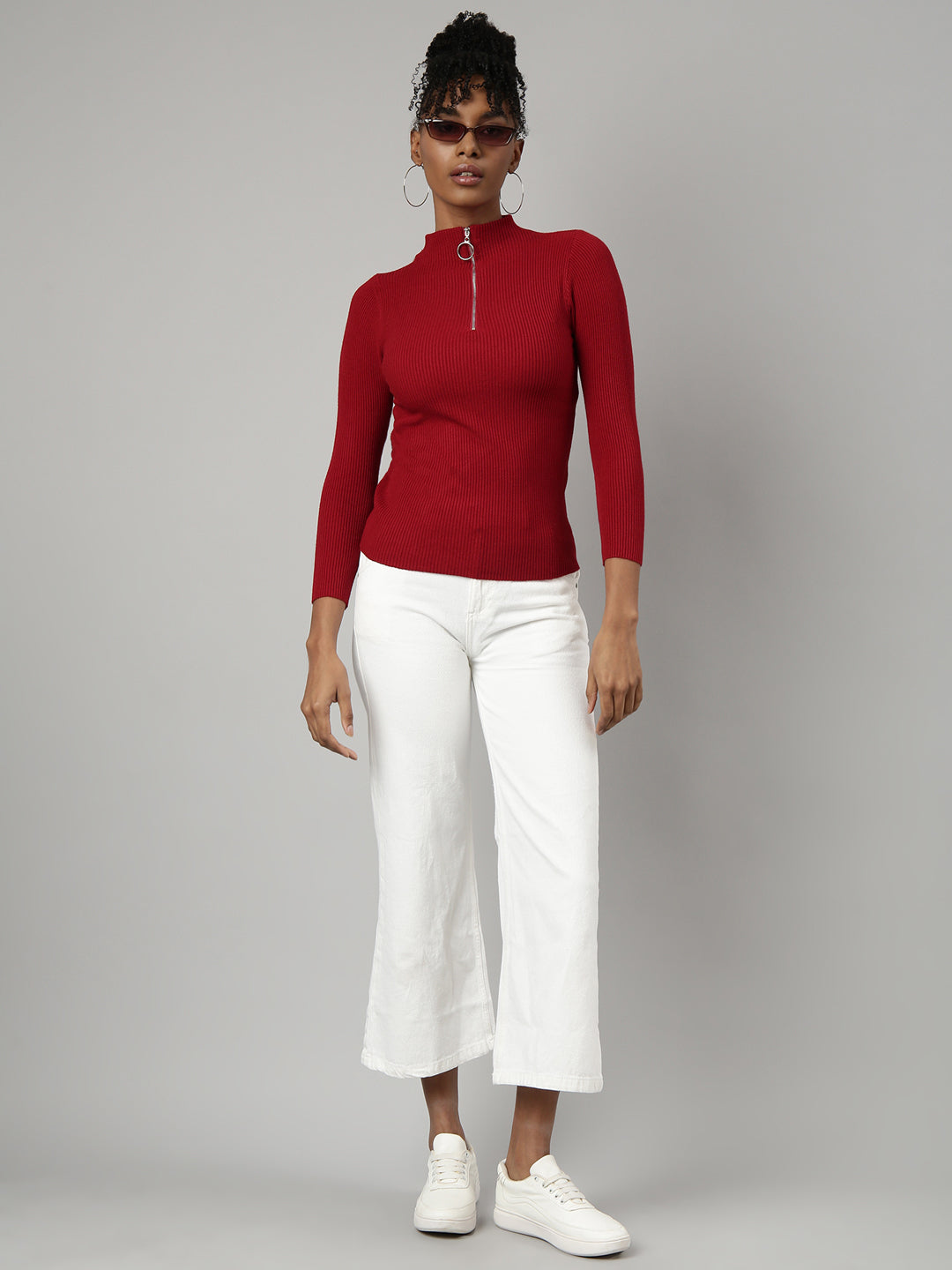 Women Red Solid Fitted Top