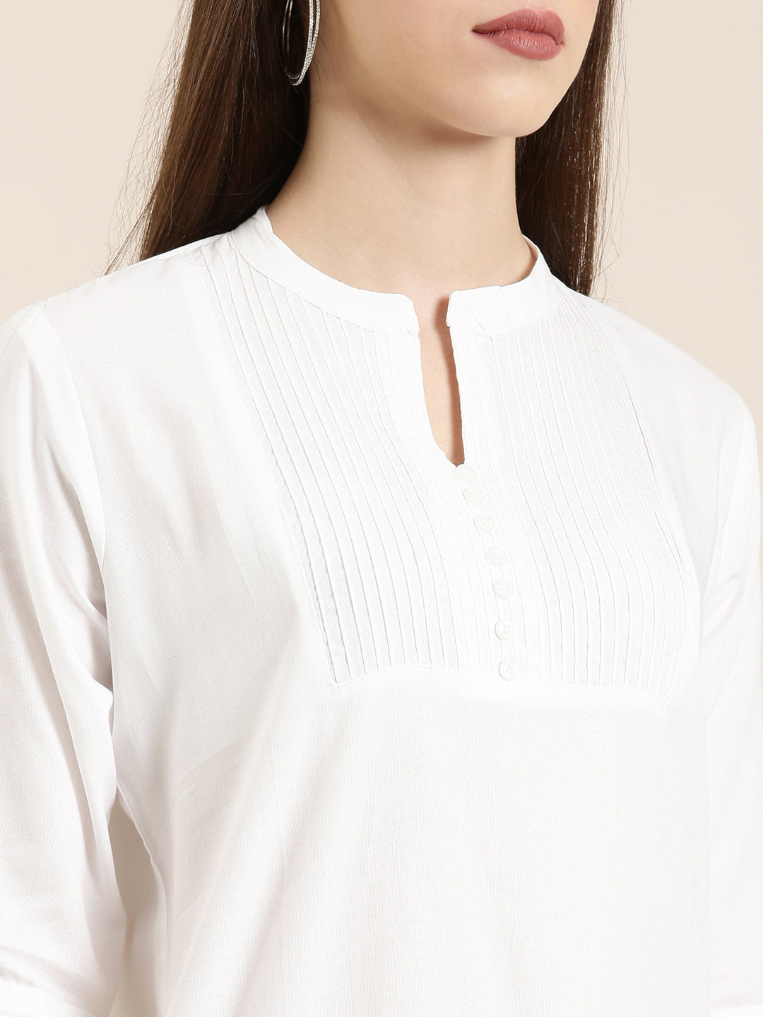 Women White Solid Straight Kurta