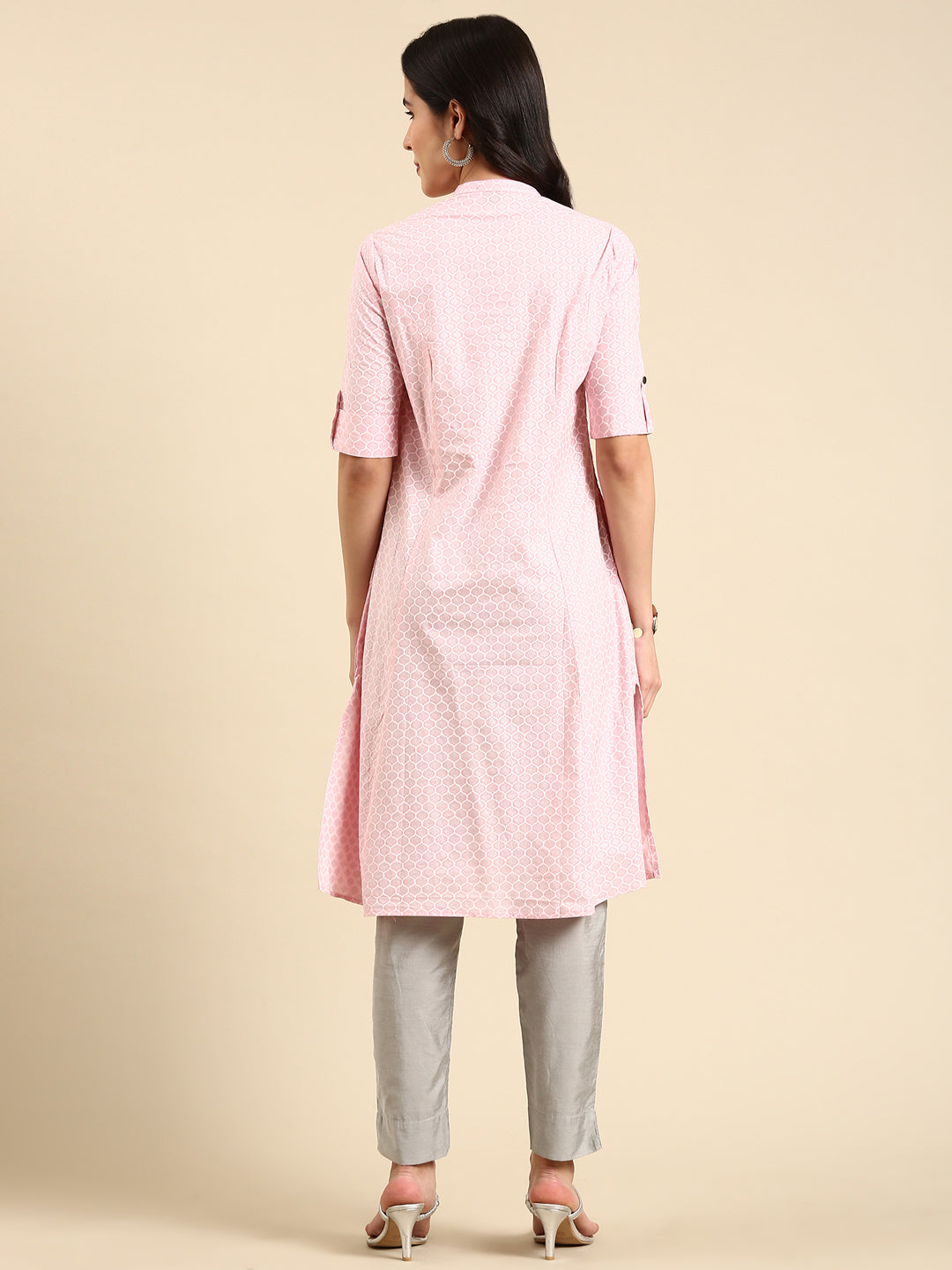 Women's Pink Printed Straight Kurta