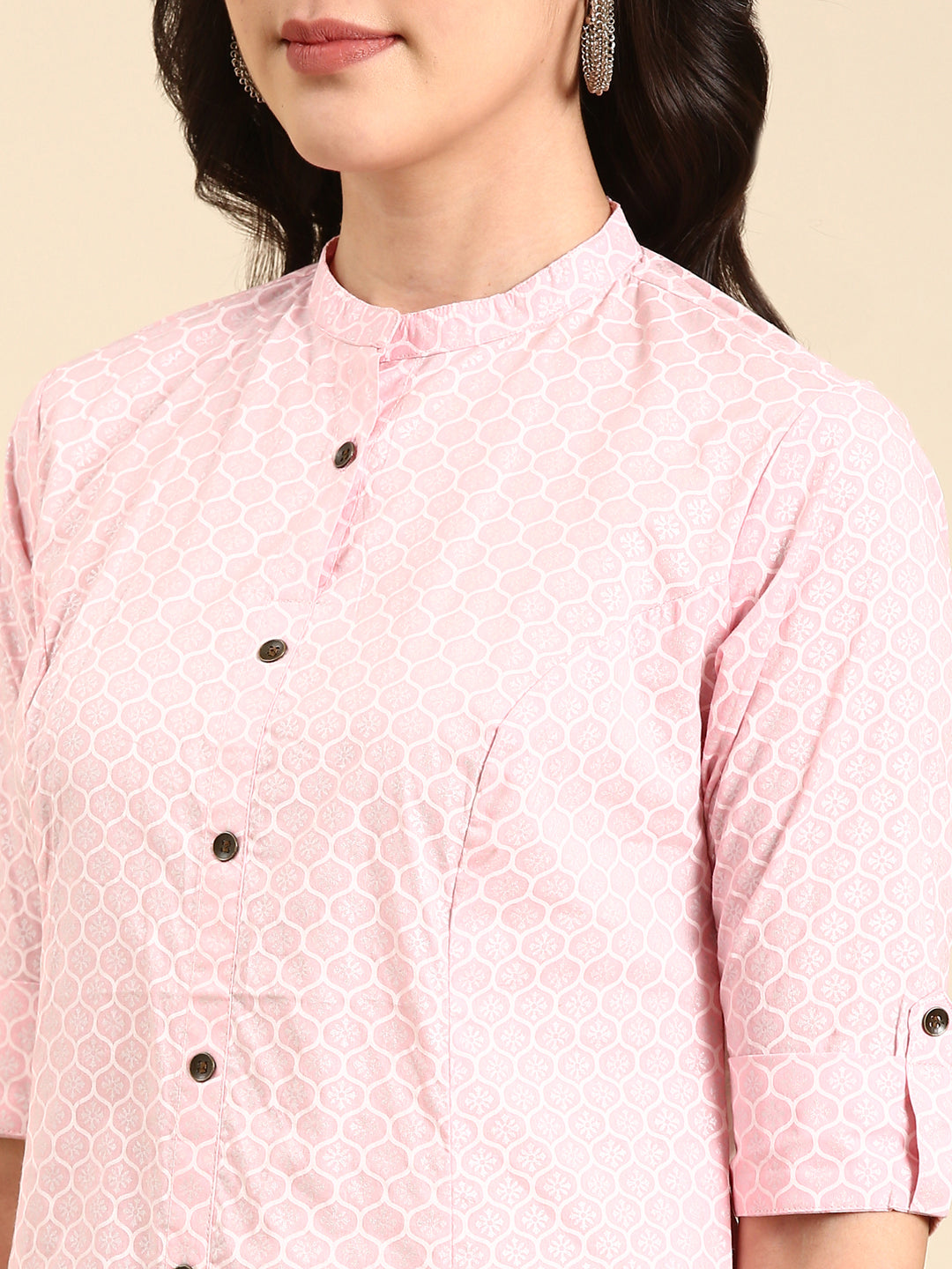 Women's Pink Printed Straight Kurta