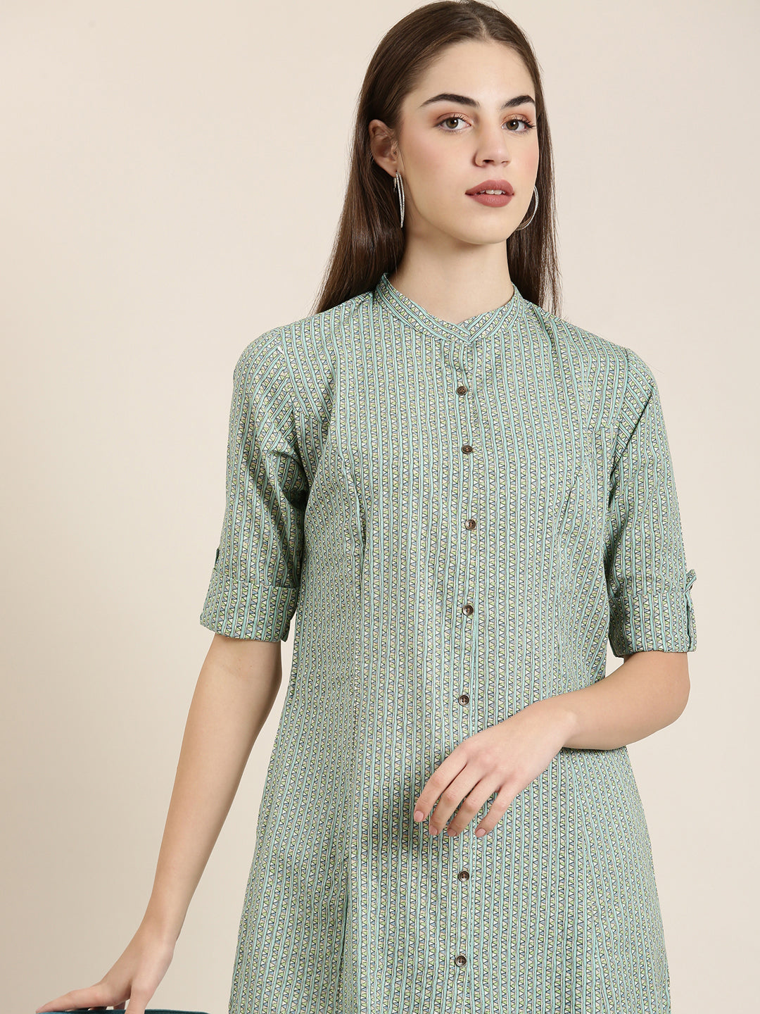 Women Green Geometrical A-Line Kurta