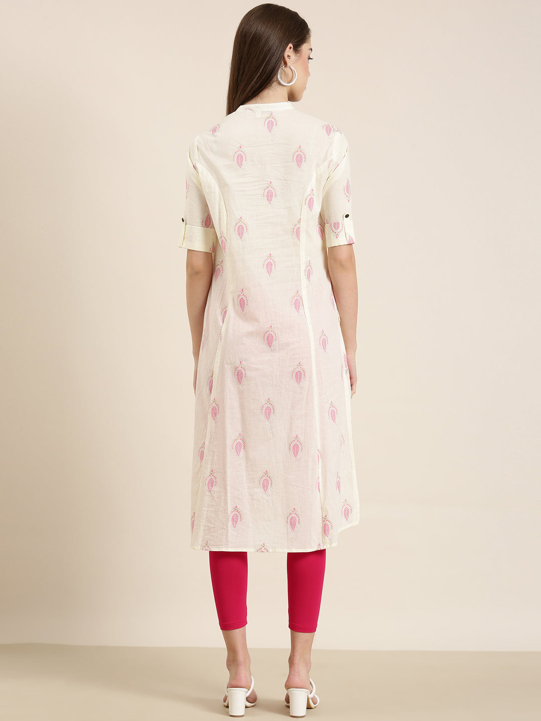 Women Cream Printed A-Line Kurta