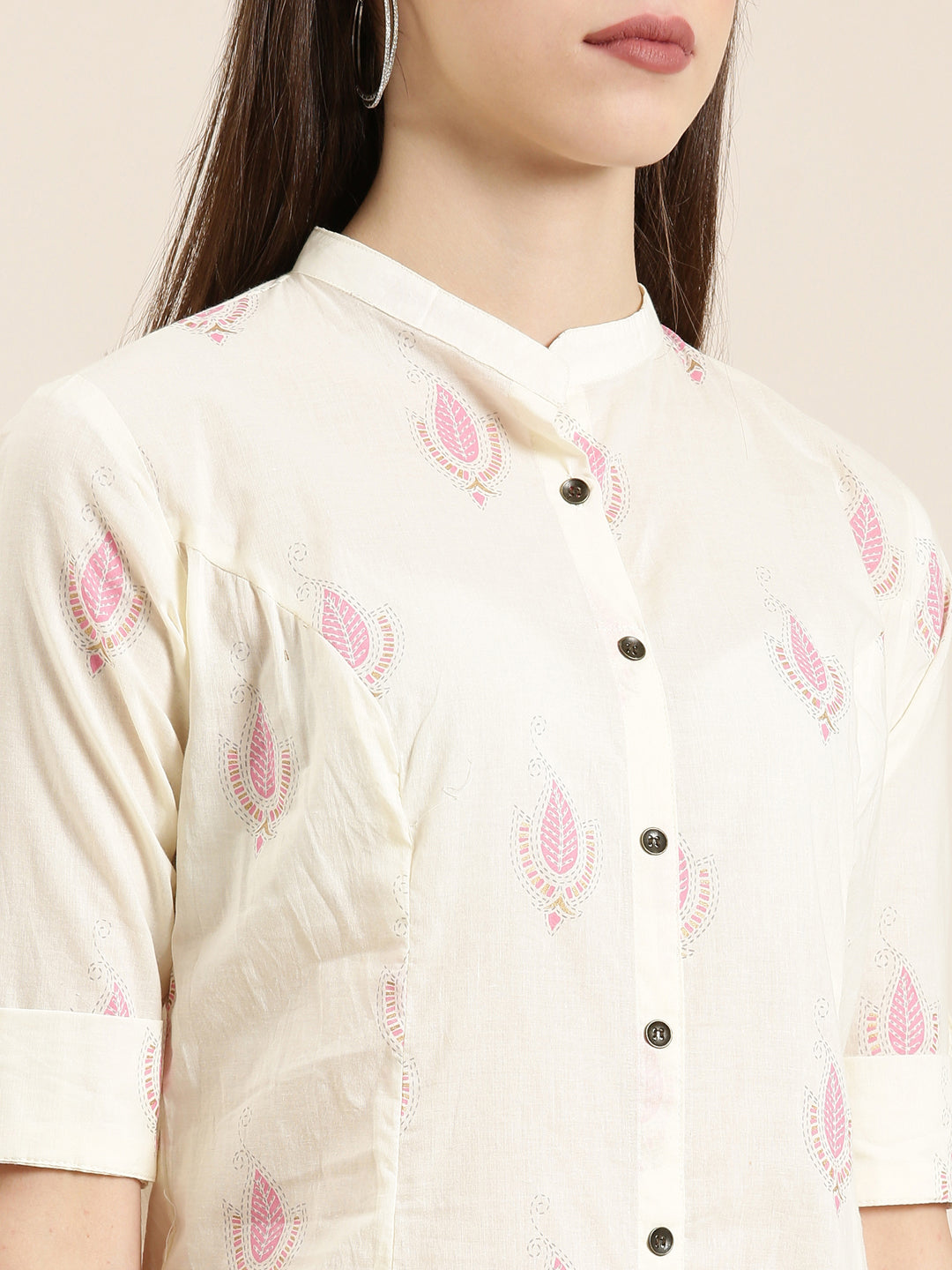 Women Cream Printed A-Line Kurta