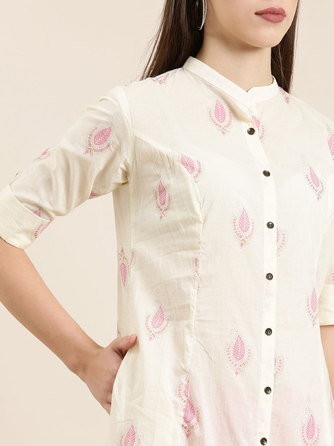 Women Cream Printed A-Line Kurta